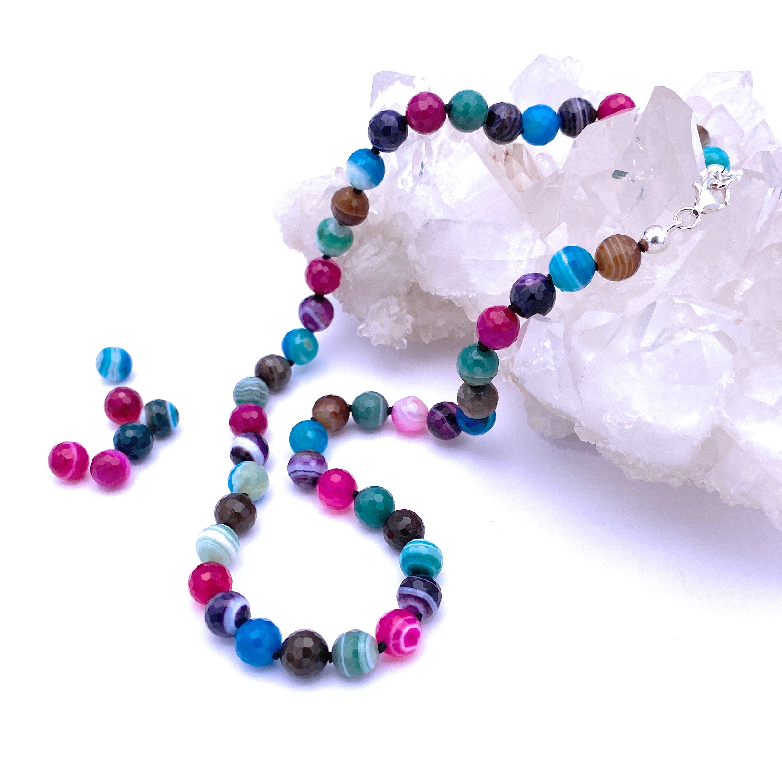 Facettierte Achat bunt Halskette 8mm