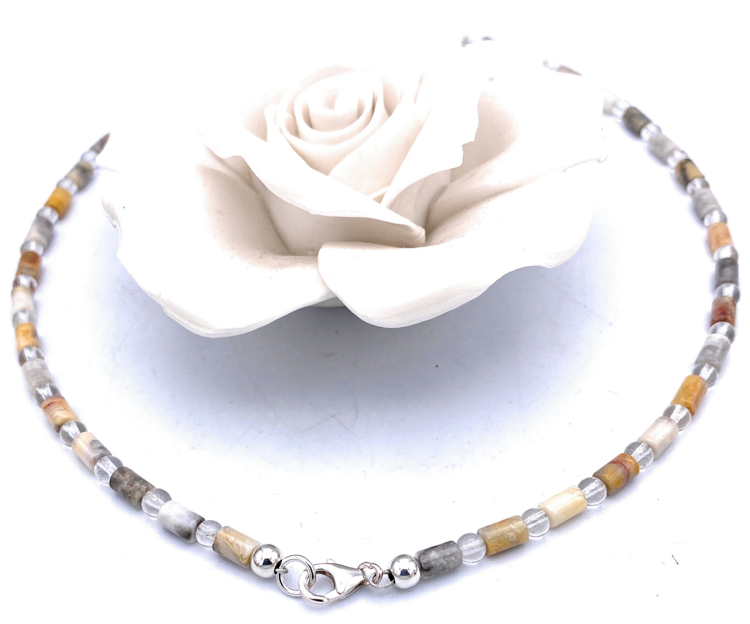 Achat "Crazy-Lace" Halskette mit Bergkristall