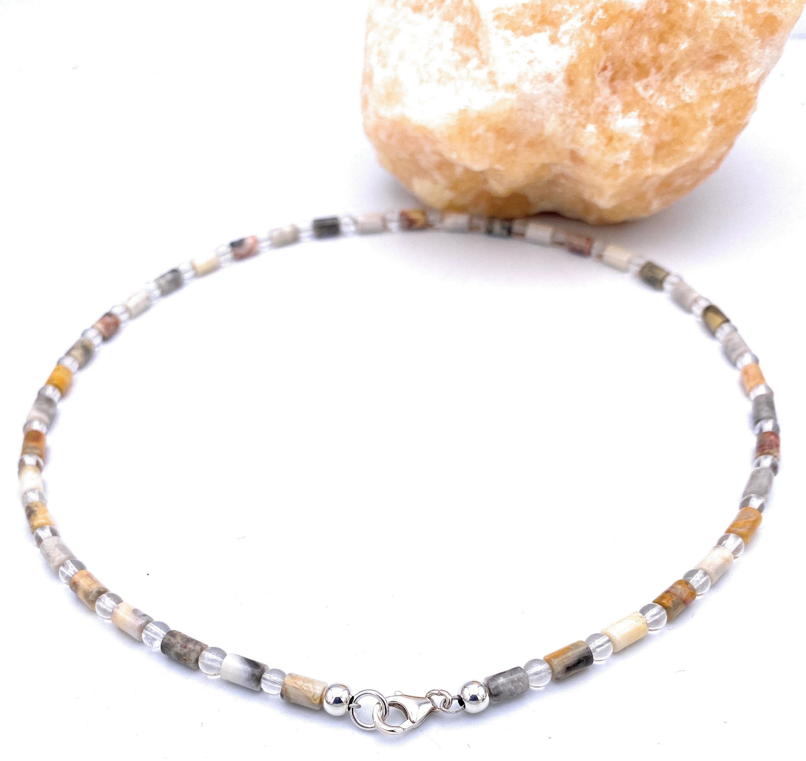 Achat "Crazy-Lace" Halskette mit Bergkristall