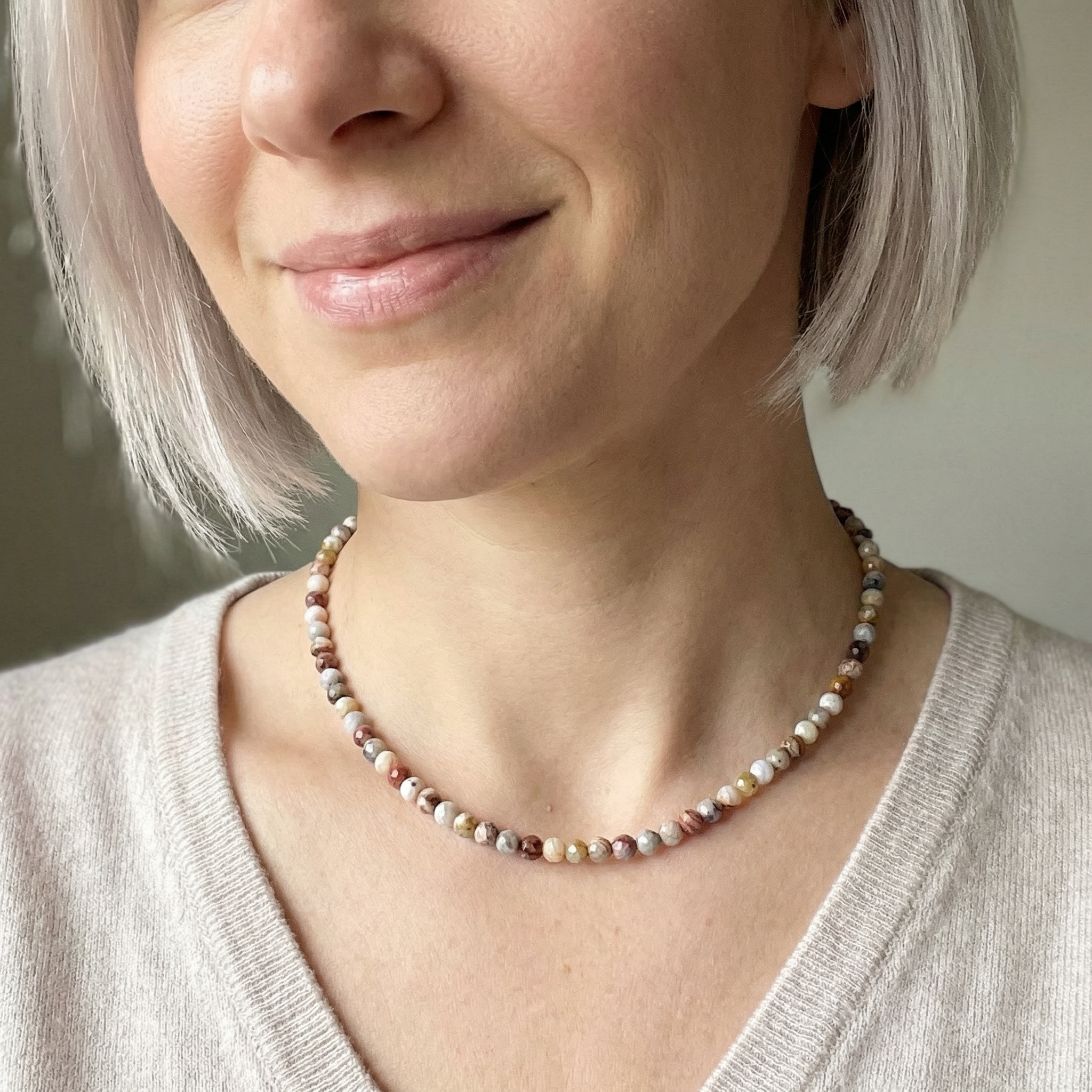 Achat "Crazy-Lace" Halskette mit Bergkristall