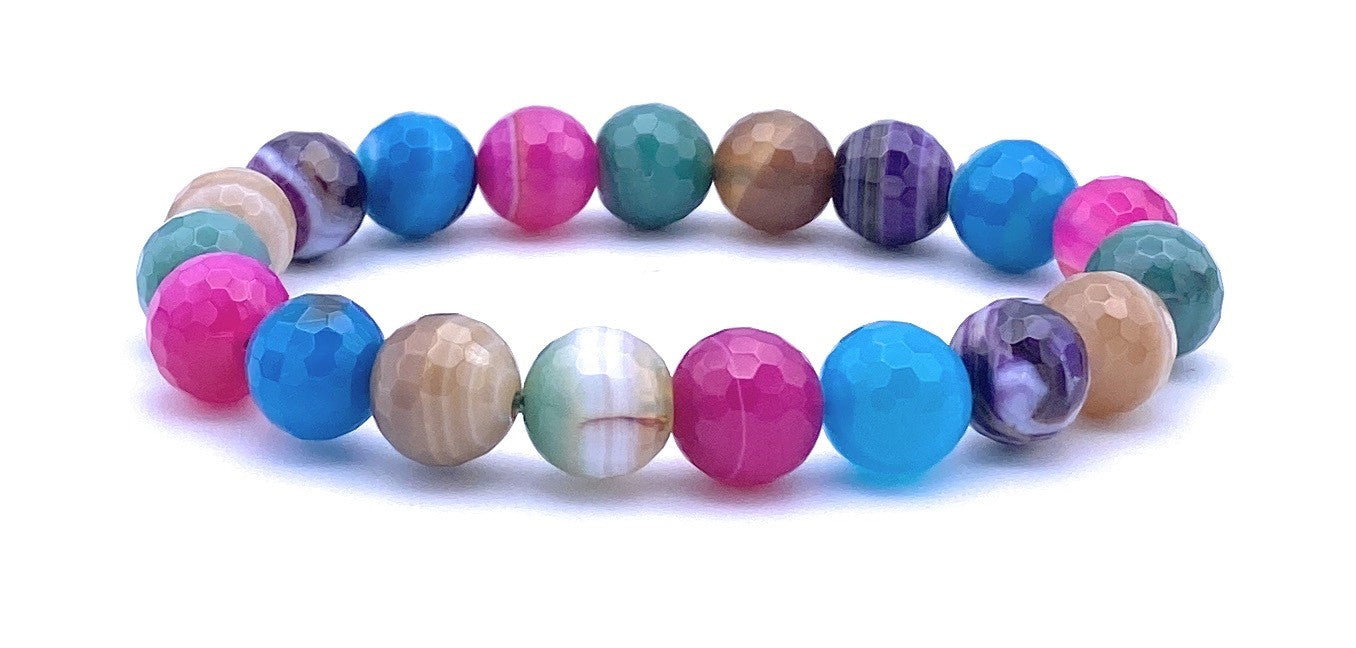 Facettiertes Achat Armband Bunt 10mm