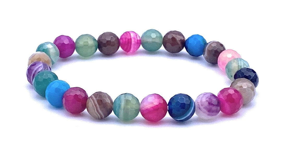 Facettiertes Achat Armband Bunt 8mm