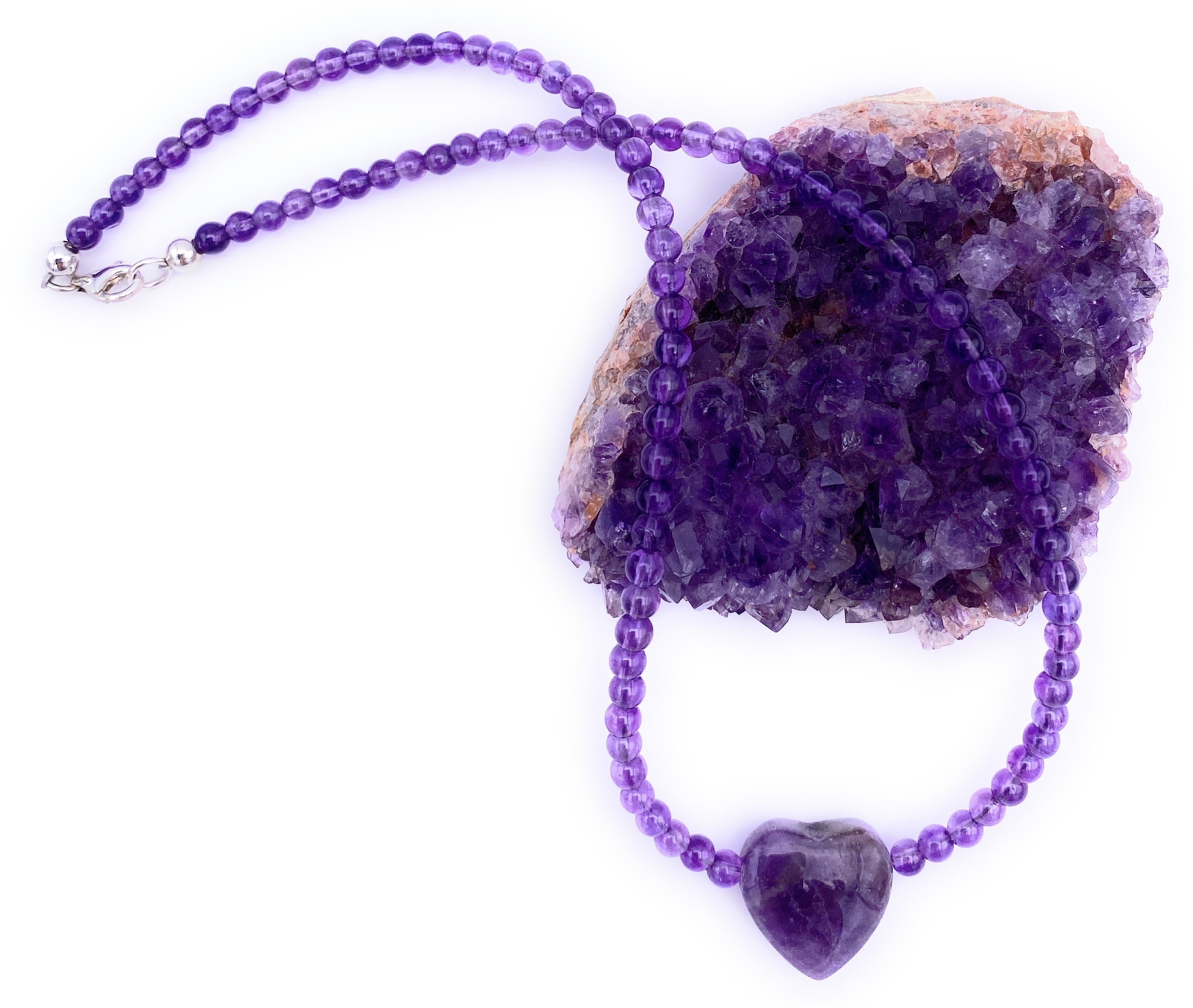 Amethyst Kugel Halskette 4mm mit Herz