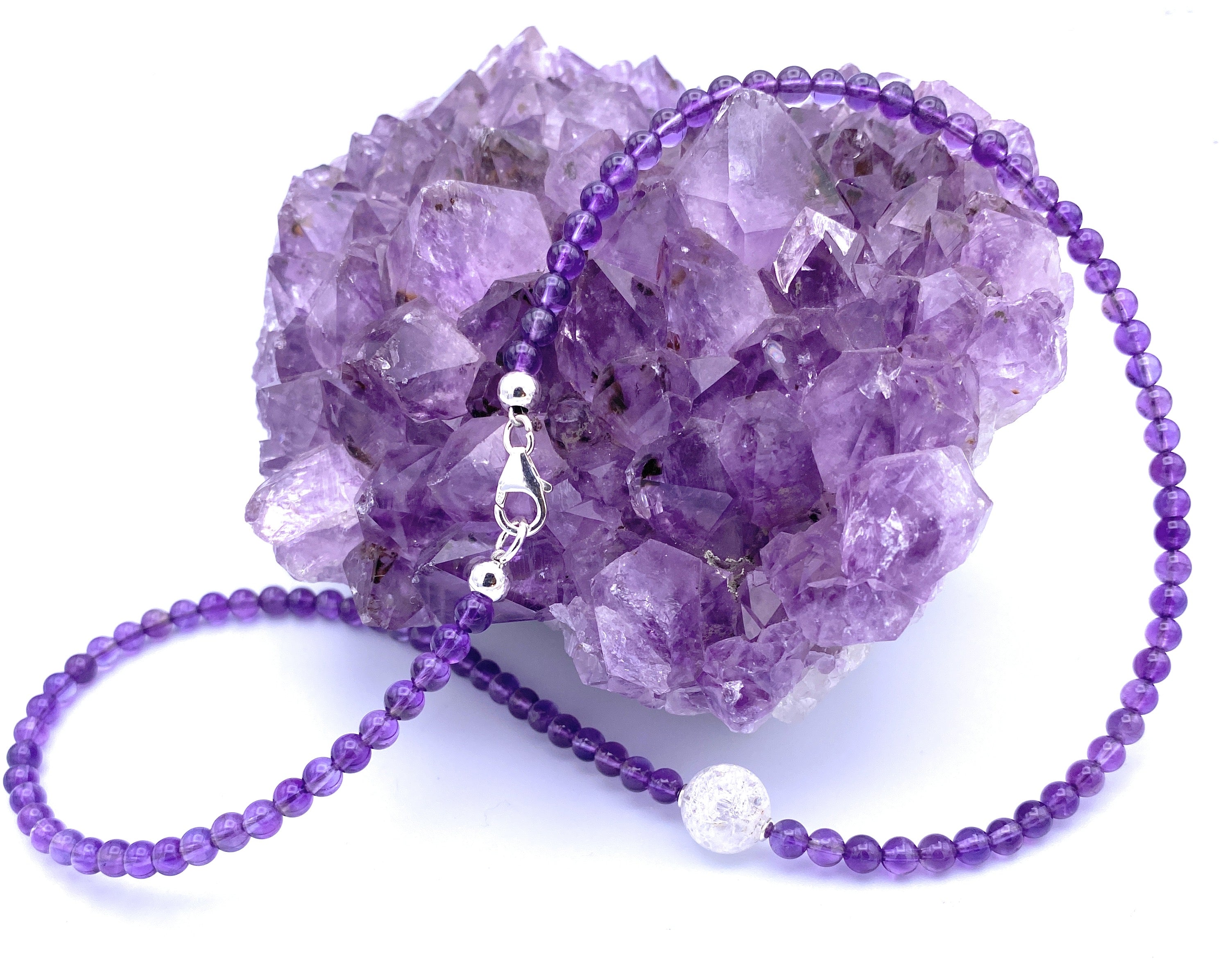 Amethyst Halskette mit Bergkristall Kugel