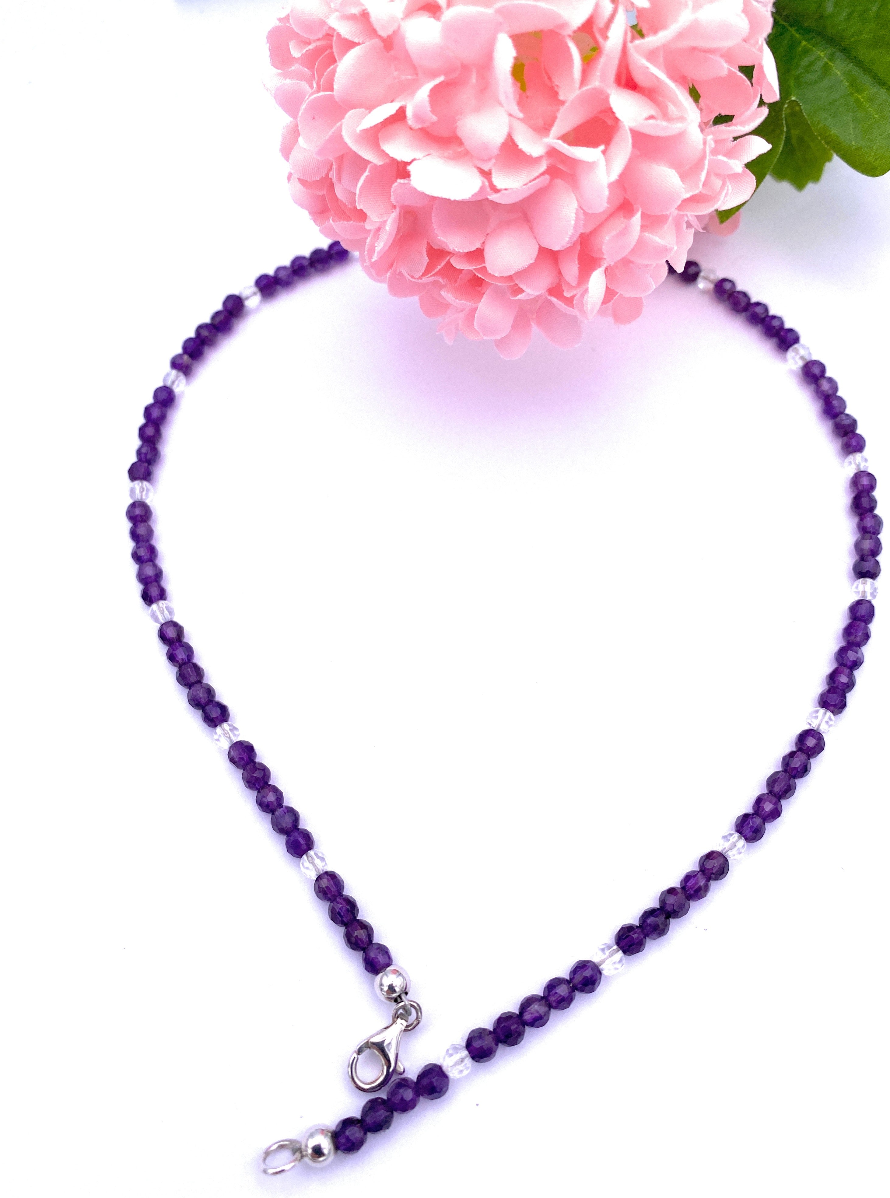 Facettierte Amethyst Halskette mit Bergkristall 4mm