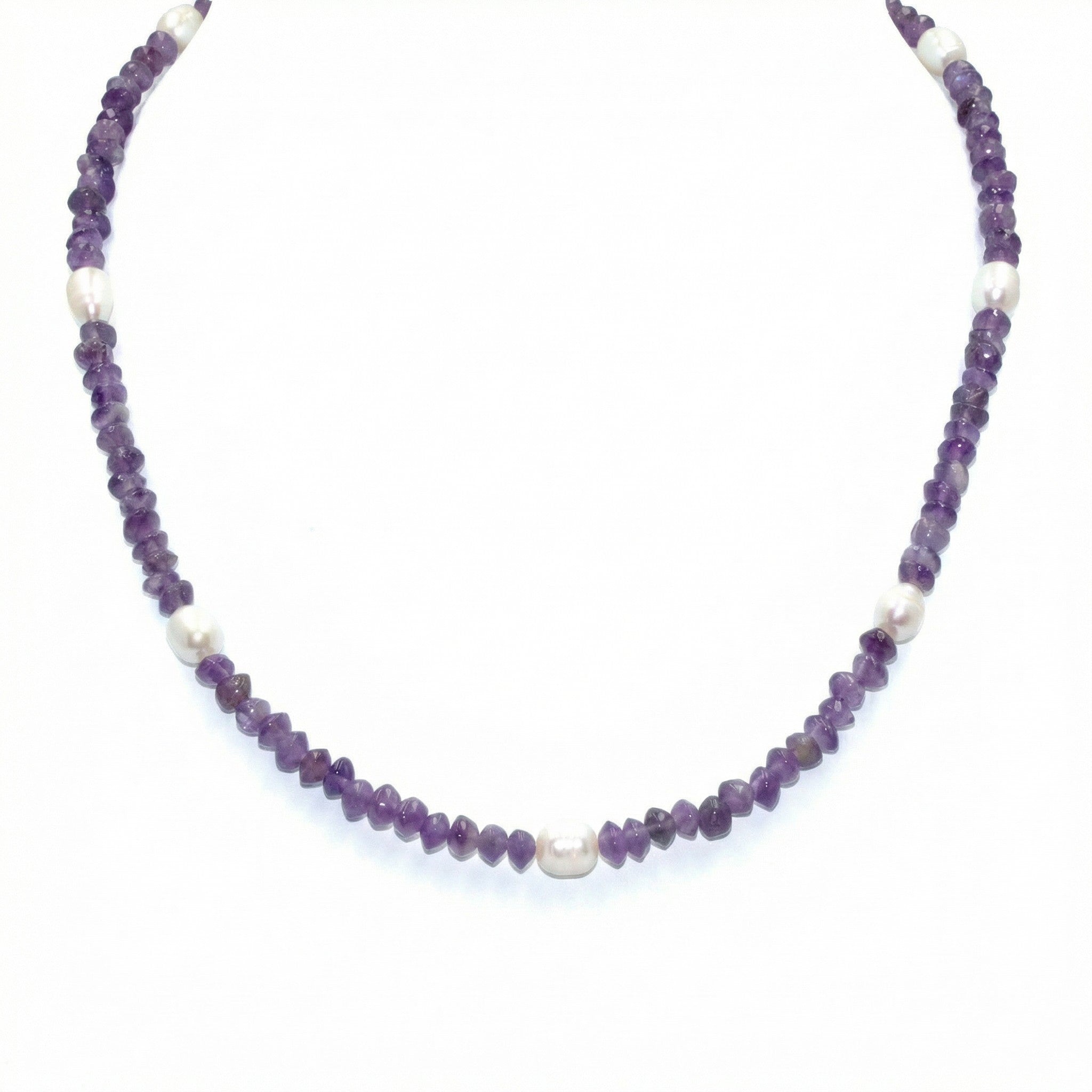 Amethyst Linsen Halskette mit Süßwasserperlen 4mm
