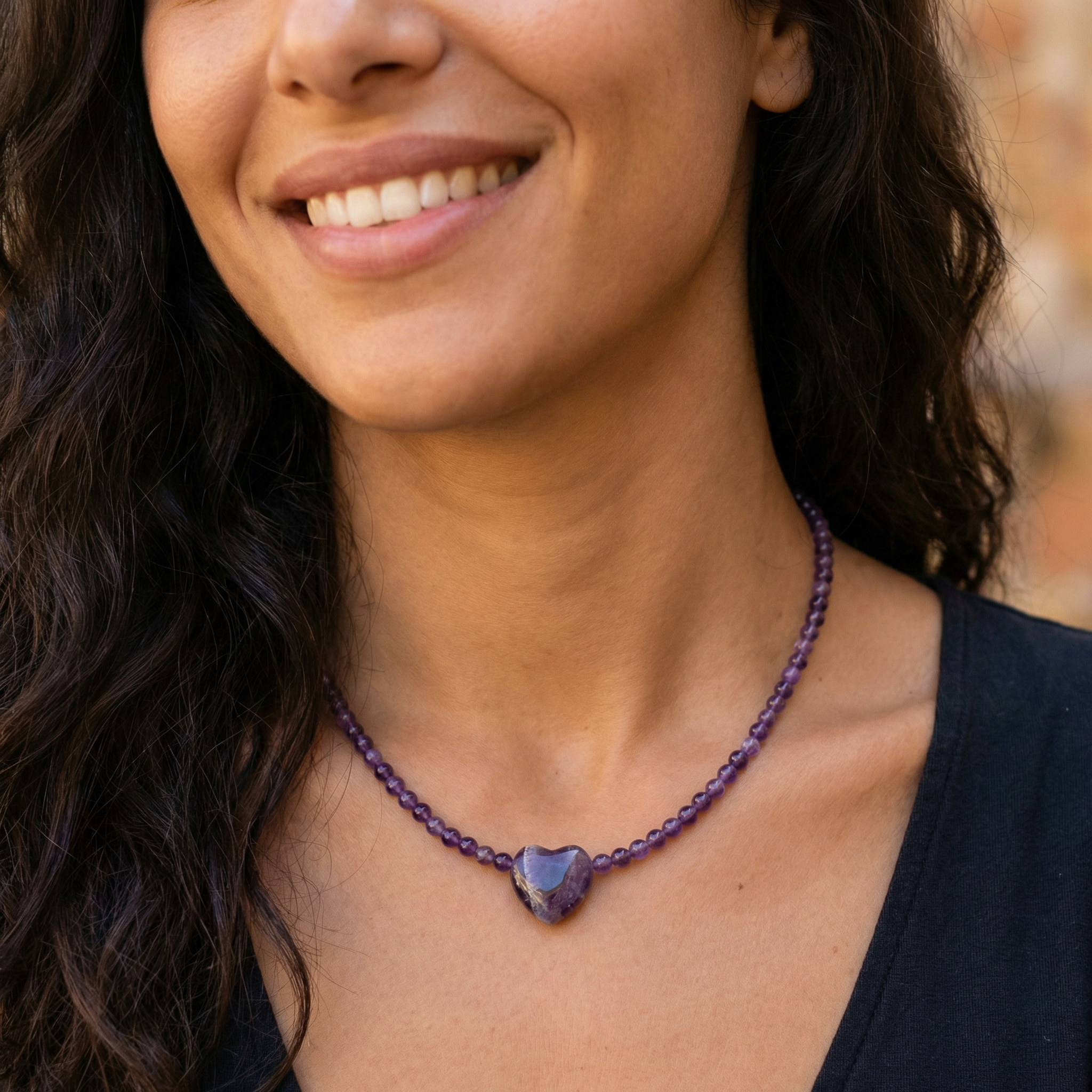 Amethyst Kugel Halskette 4mm mit Herz