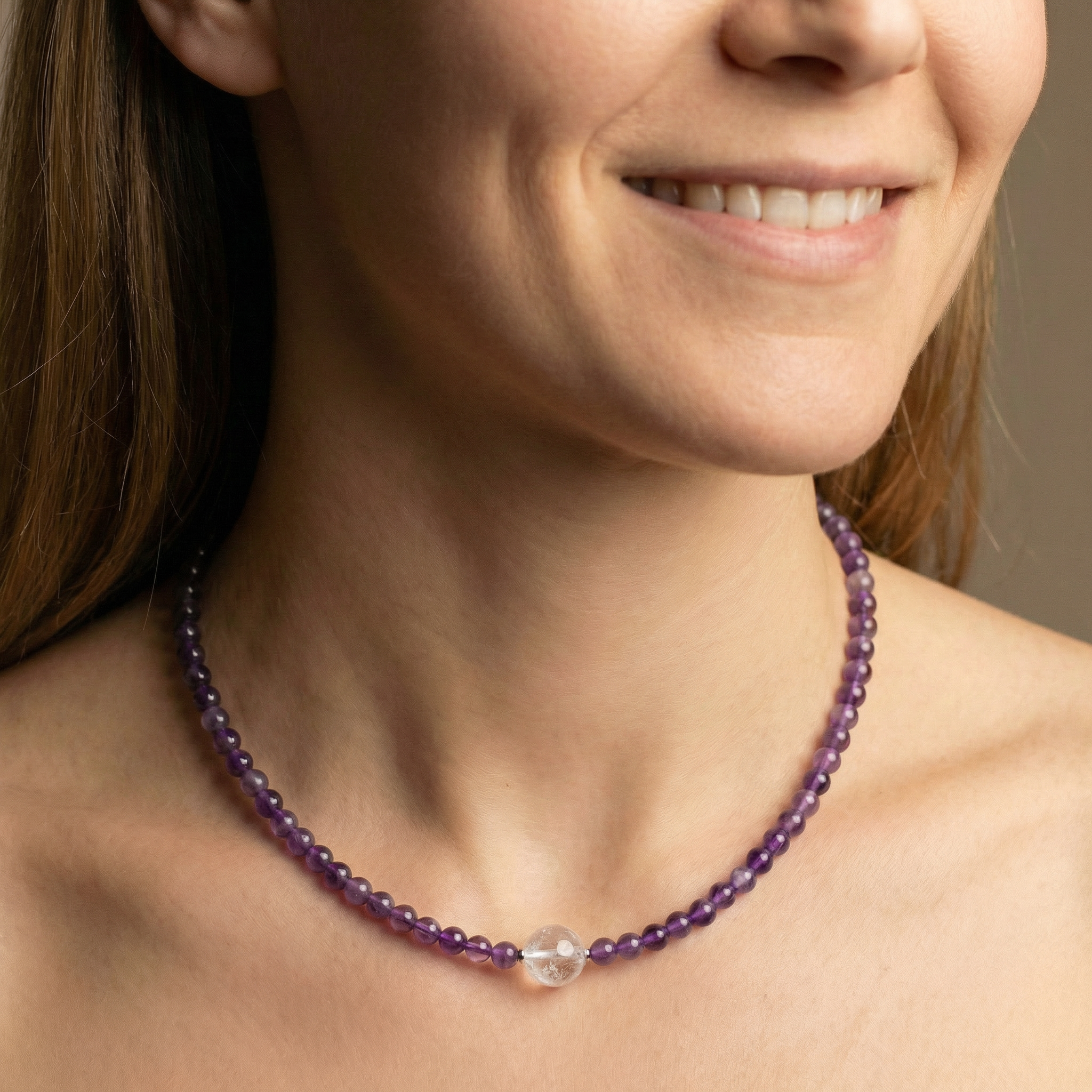Amethyst Halskette mit Bergkristall Kugel