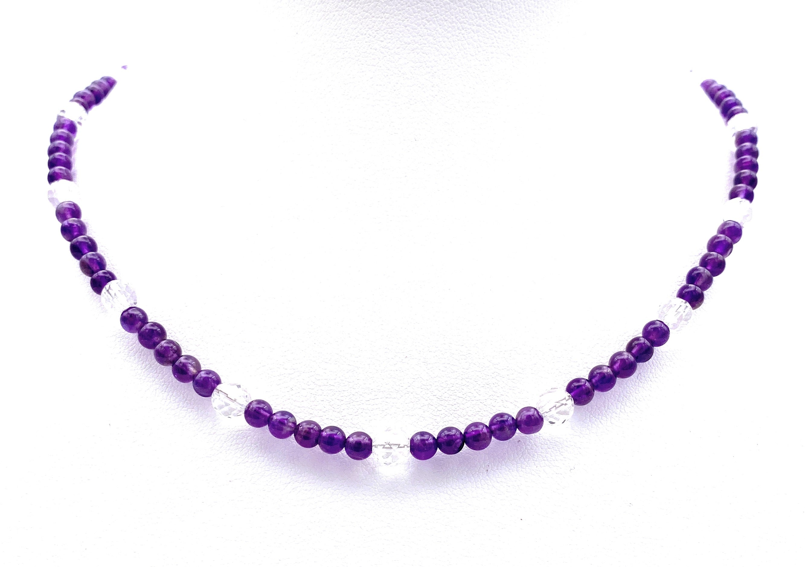 Amethyst Halskette 4mm mit Bergkristall