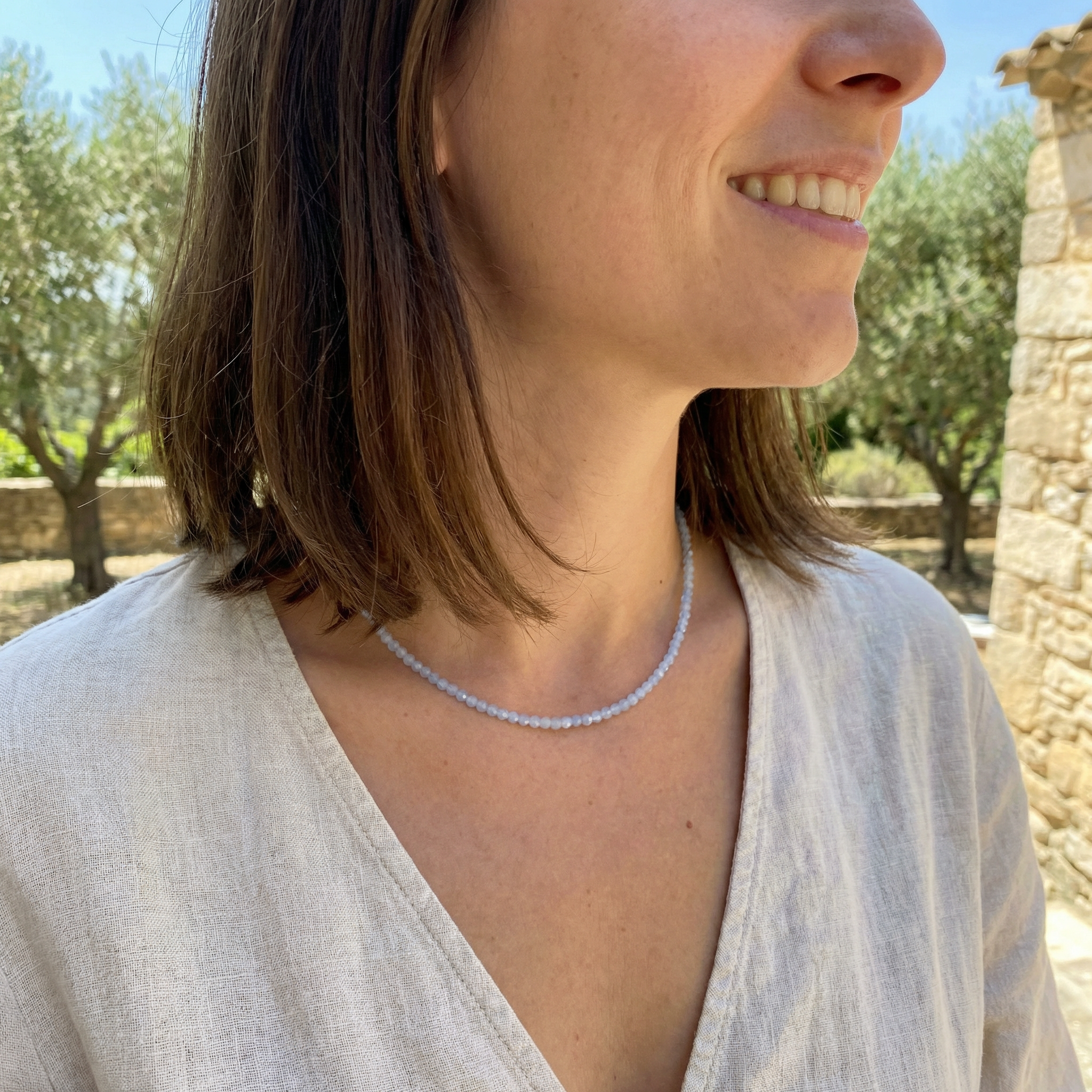 Facettierte Aquamarin Halskette 4 mm