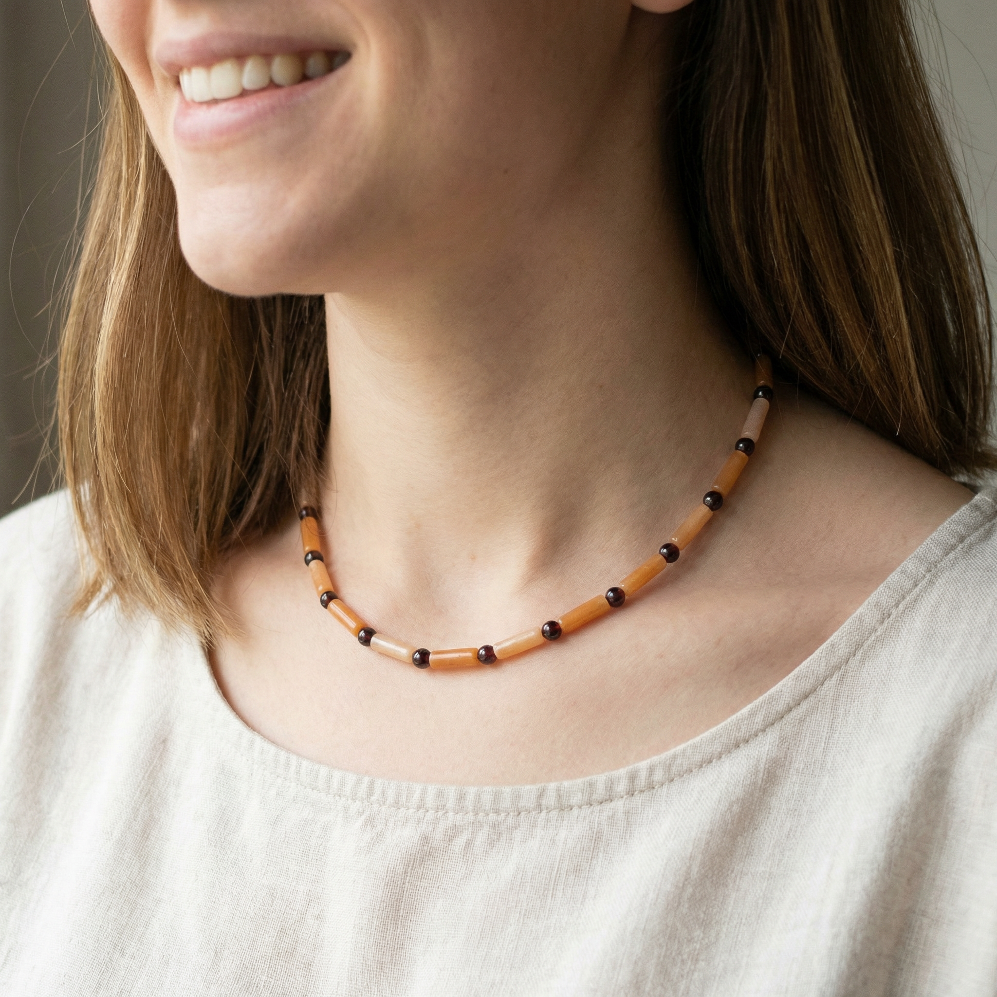 Aventurin orange Halskette mit Granat