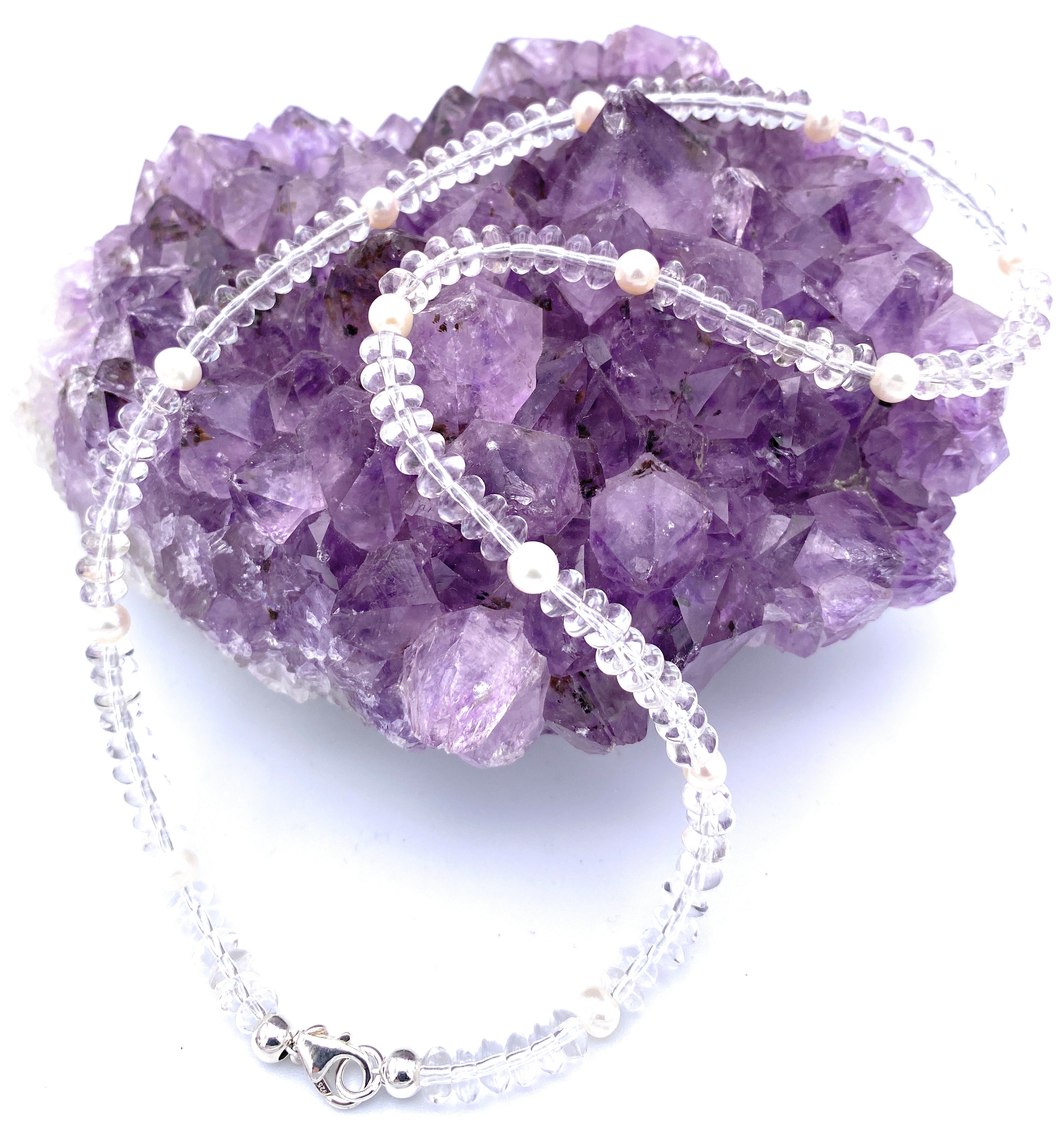 Bergkristall Linsen-Kette mit Süßwasserperlen