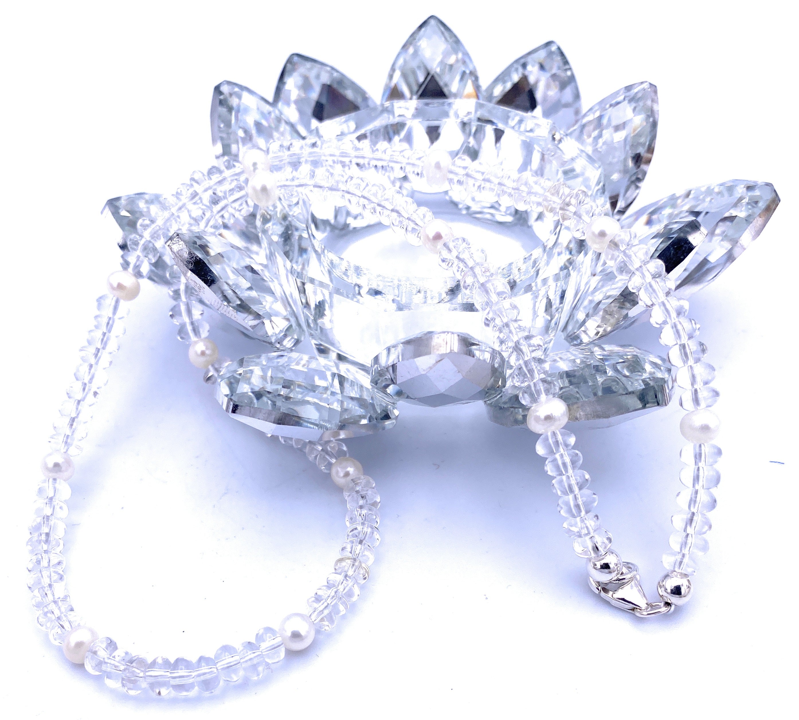 Bergkristall Linsen-Kette mit Süßwasserperlen