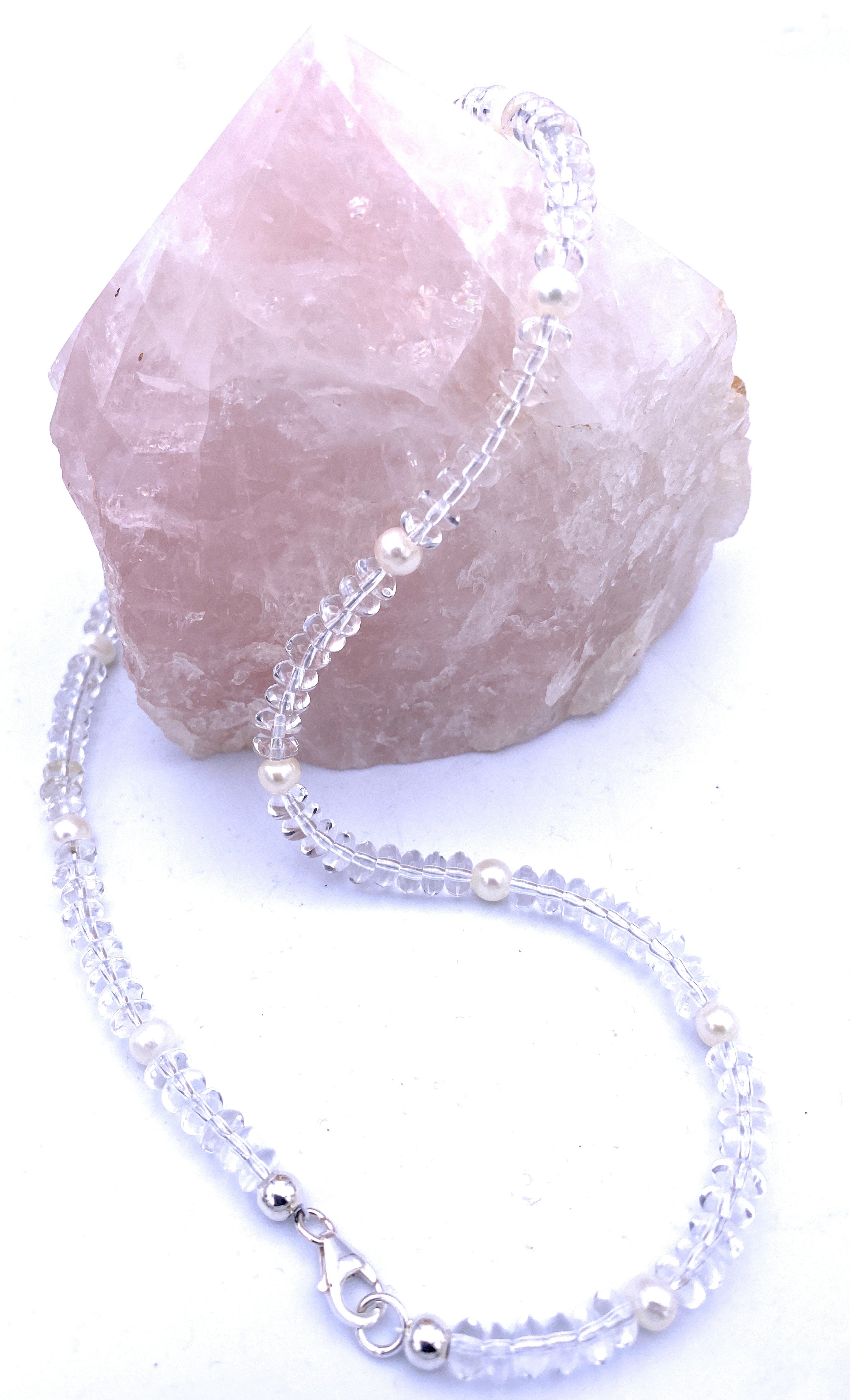 Bergkristall Linsen-Kette mit Süßwasserperlen