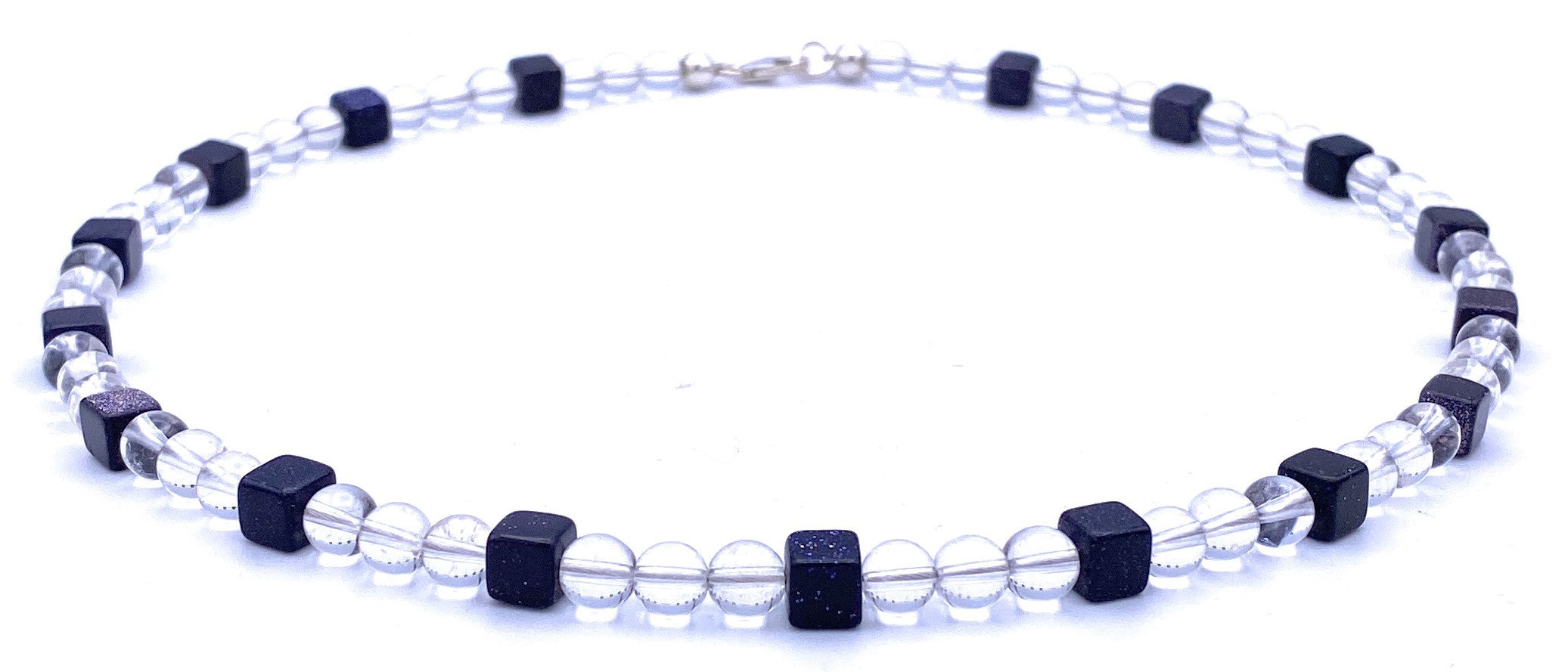 Bergkristall Kugel Halskette mit Blaufluss