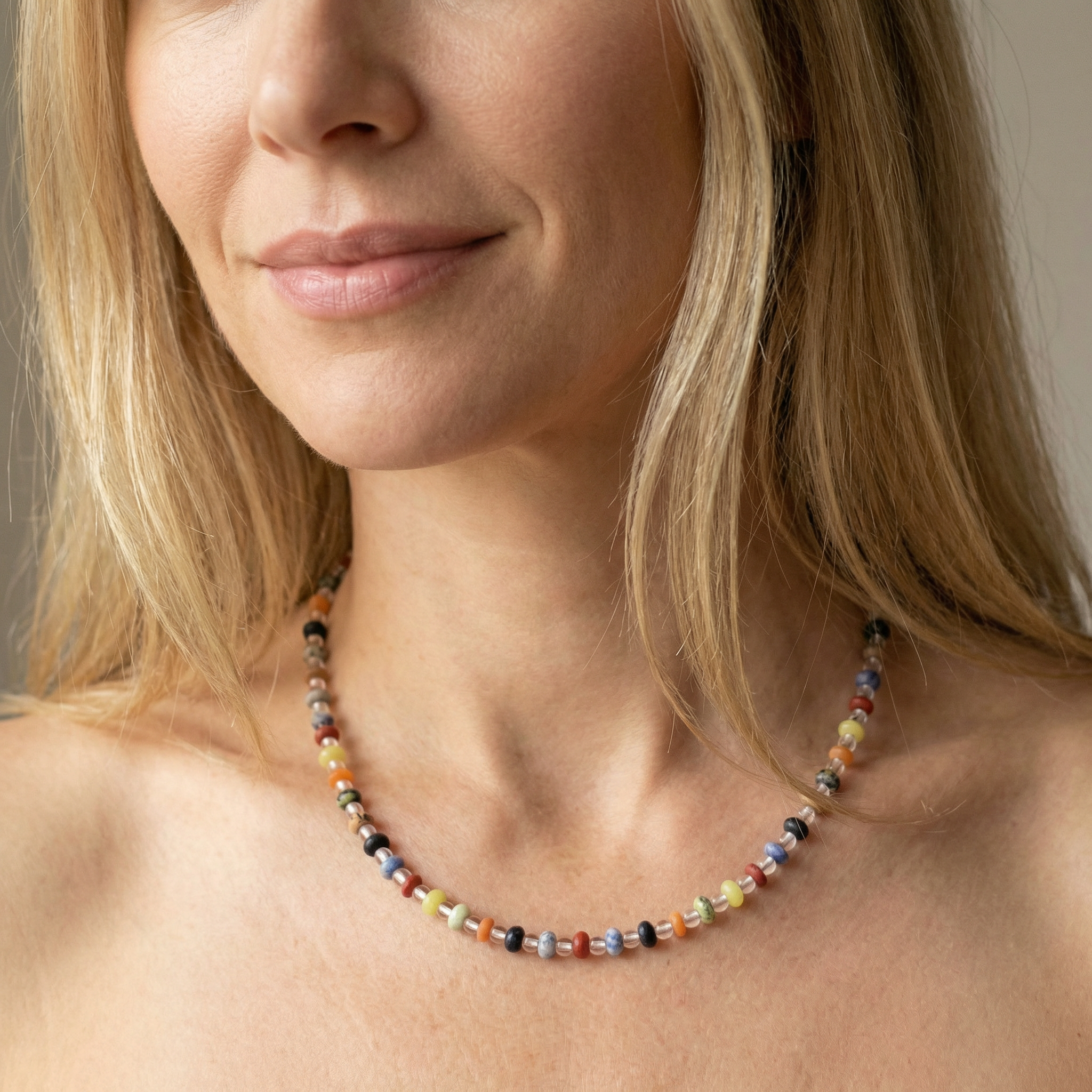 Bergkristall Halskette mit bunten Linsen
