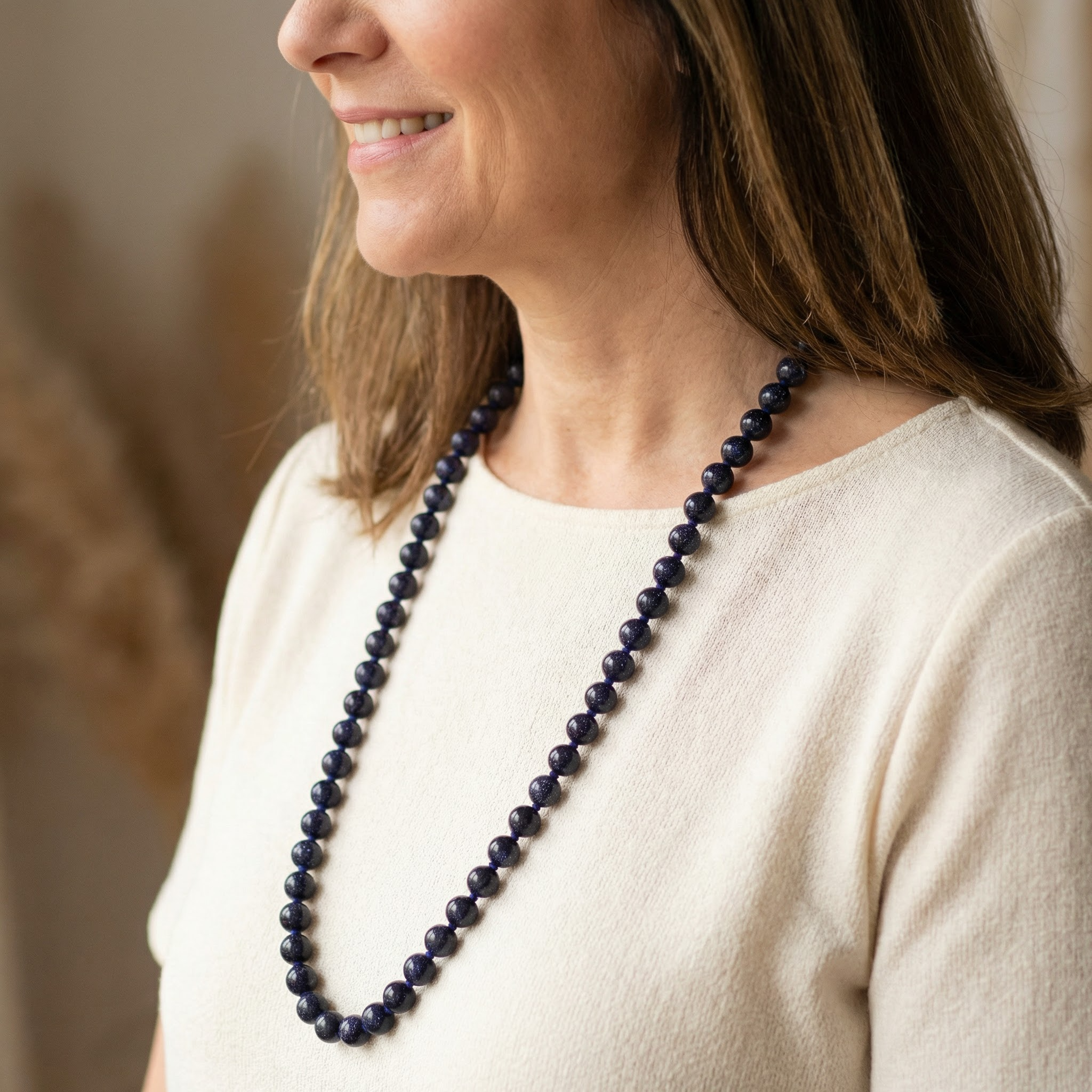 Lange Blaufluss Kugel Halskette 8mm