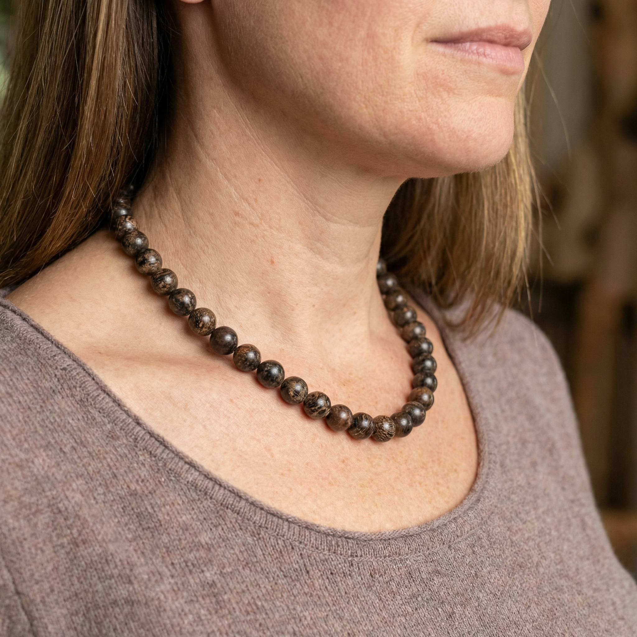 Bronzit Halskette 8 mm