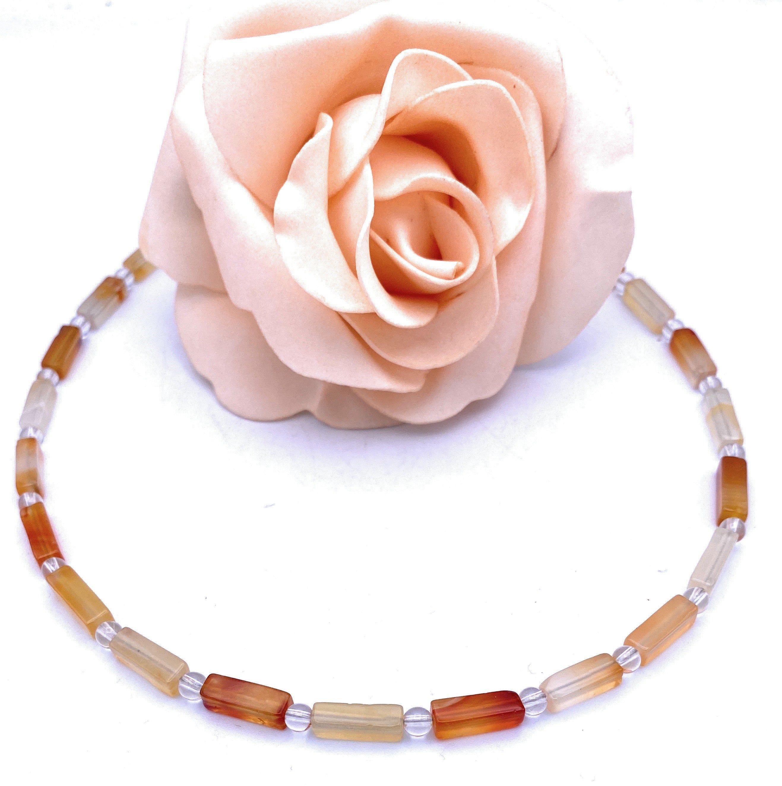 Carneol Halskette mit Bergkristall