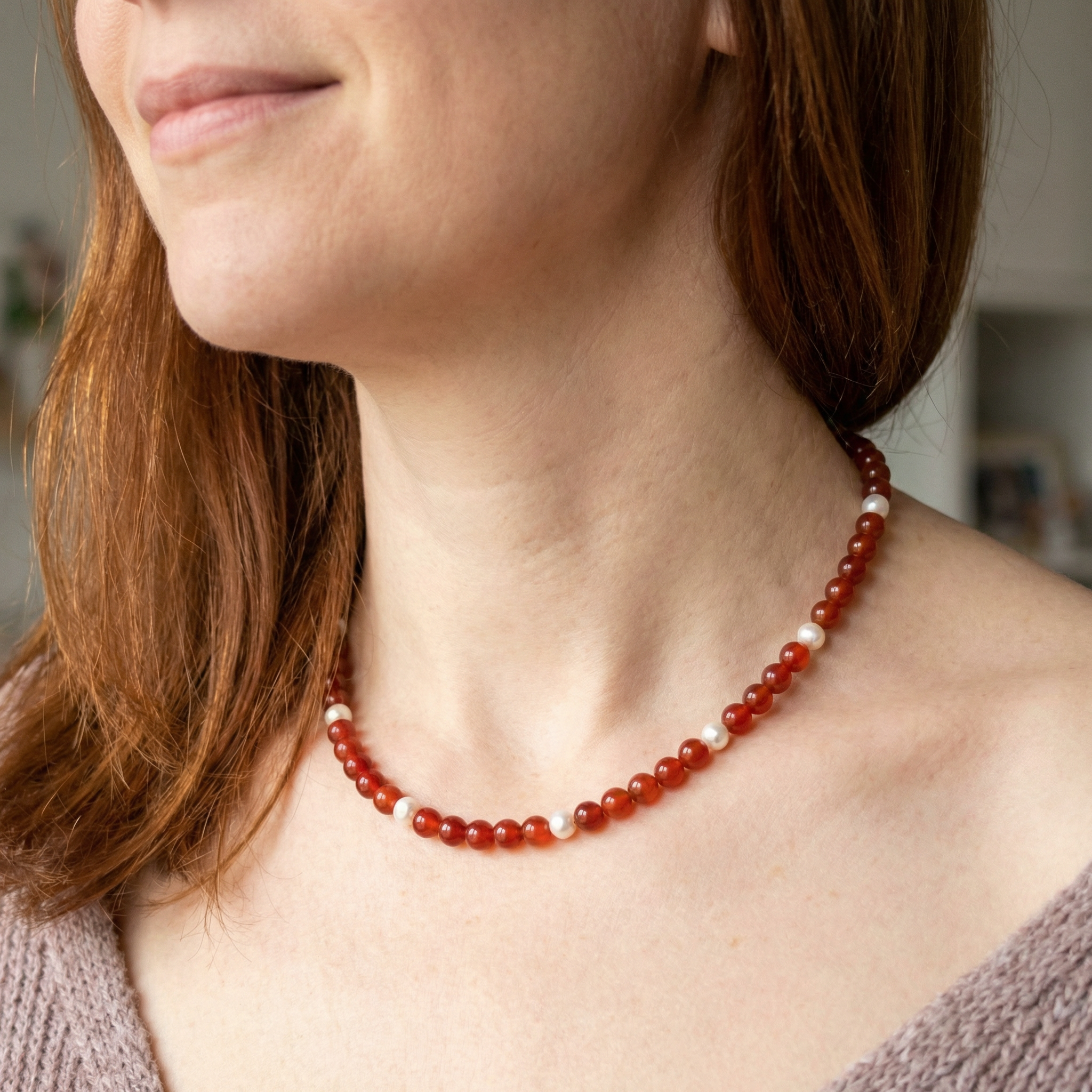 Carneol Kugel Halskette mit Süßwasserperlen 6mm