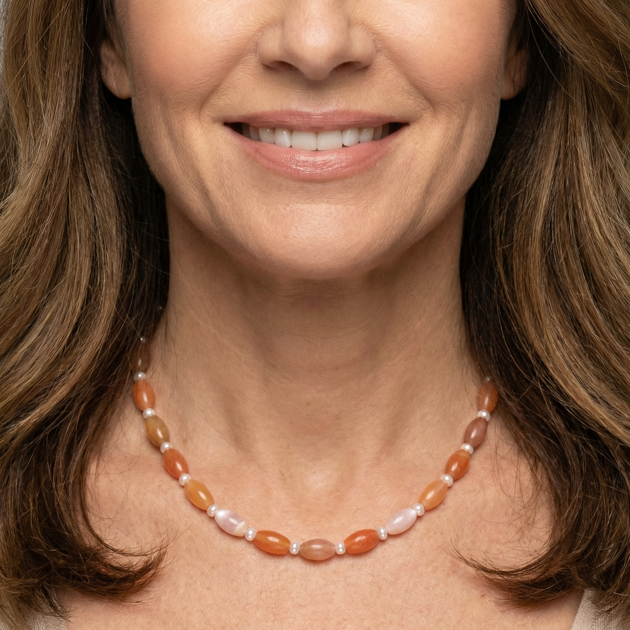 Carneol Olivenkette mit Süßwasserperlen