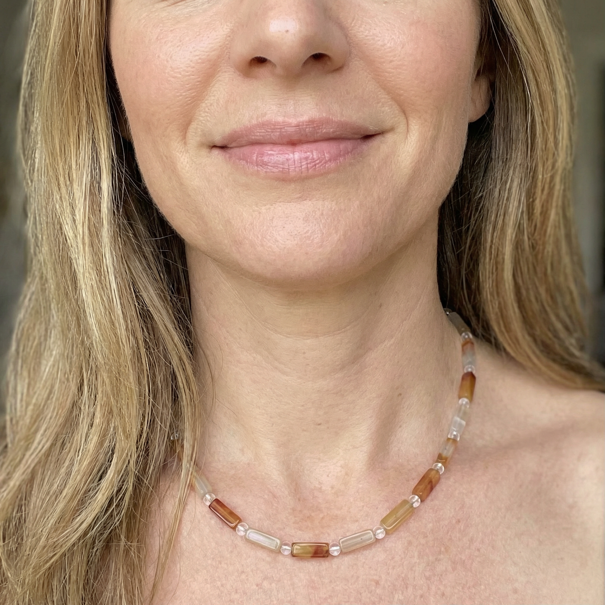 Carneol Halskette mit Bergkristall