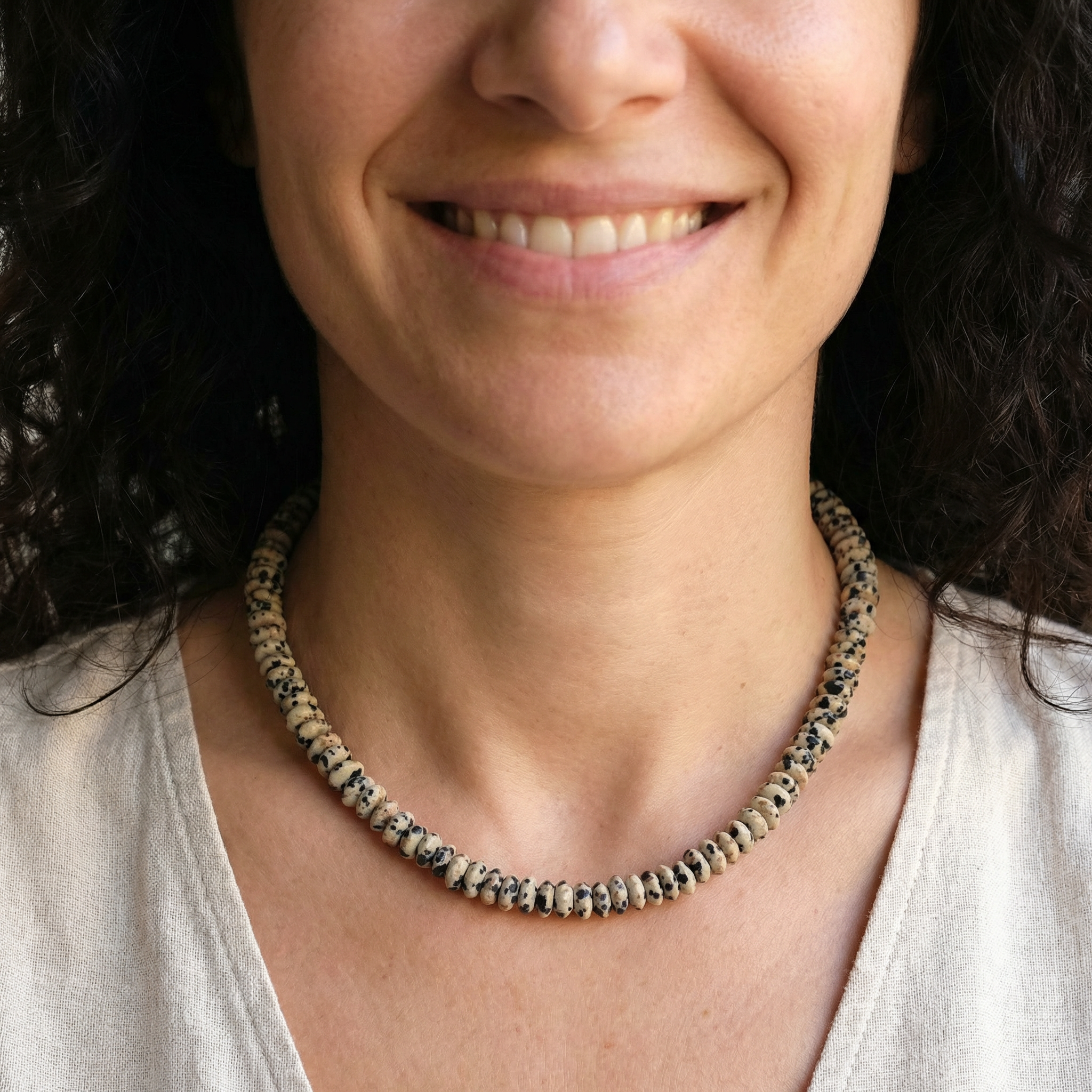 Dalmatiner-Jaspis Linsen Halskette 10mm