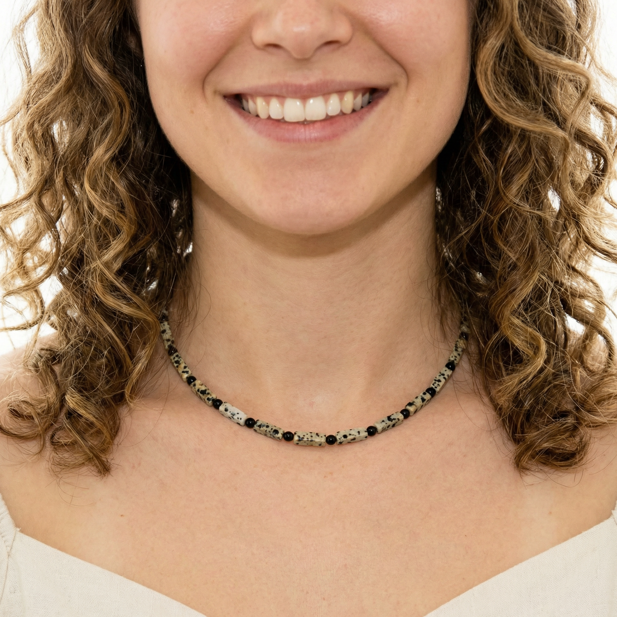 Dalmatiner-Jaspis Halskette 4mm mit Onyx