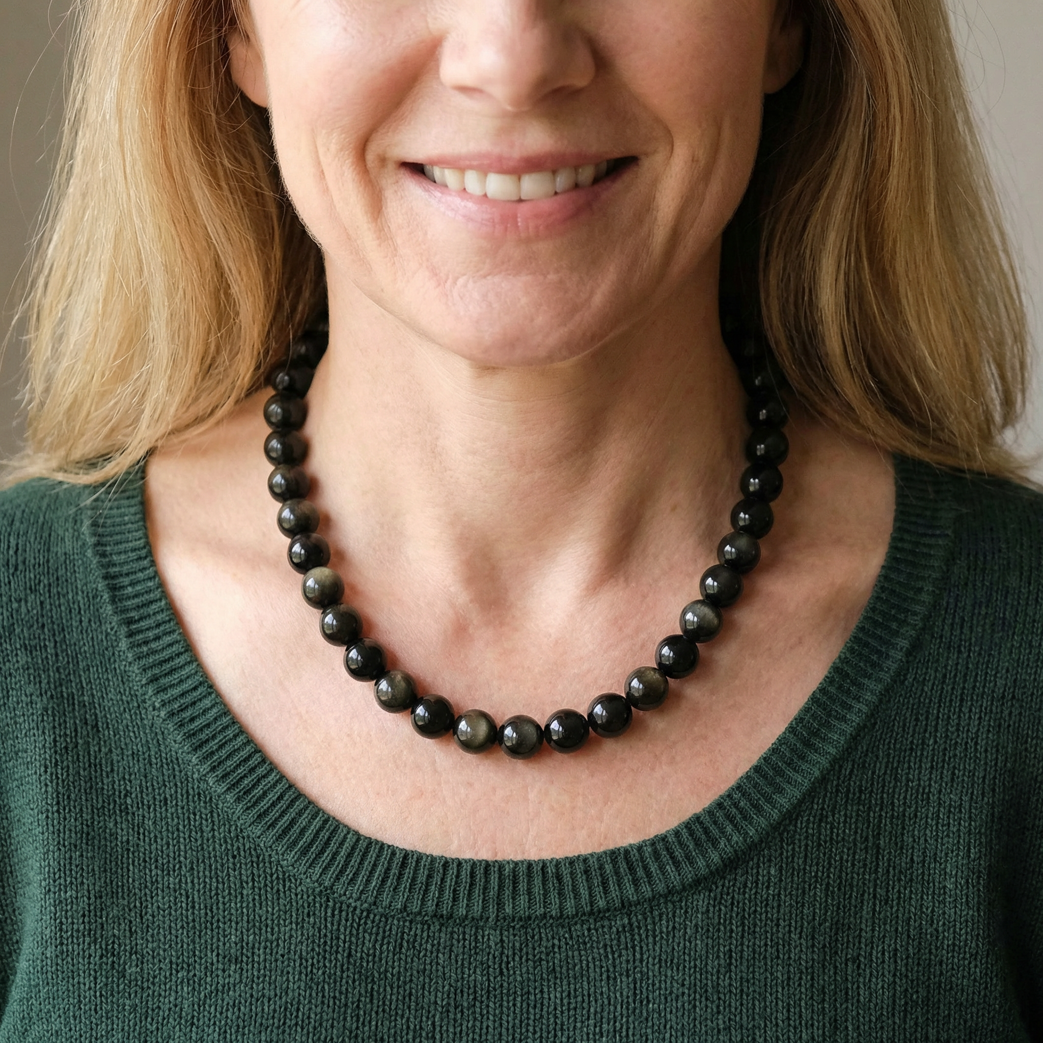 Gold-Obsidian Kugel Halskette 12mm