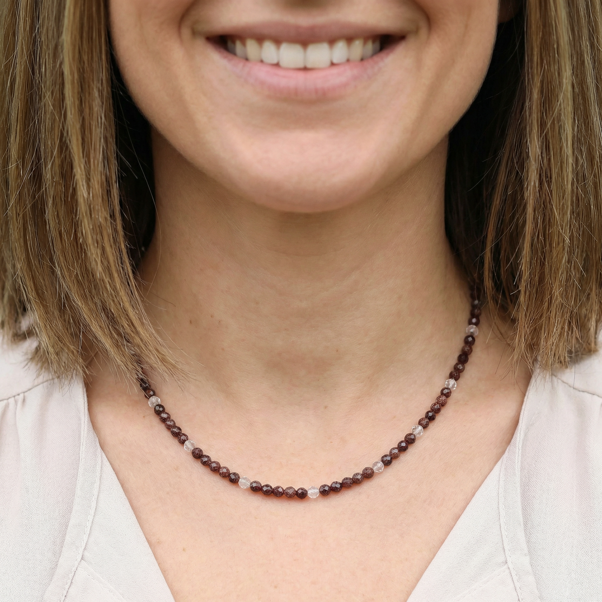 Granat Halskette mit Bergkristall