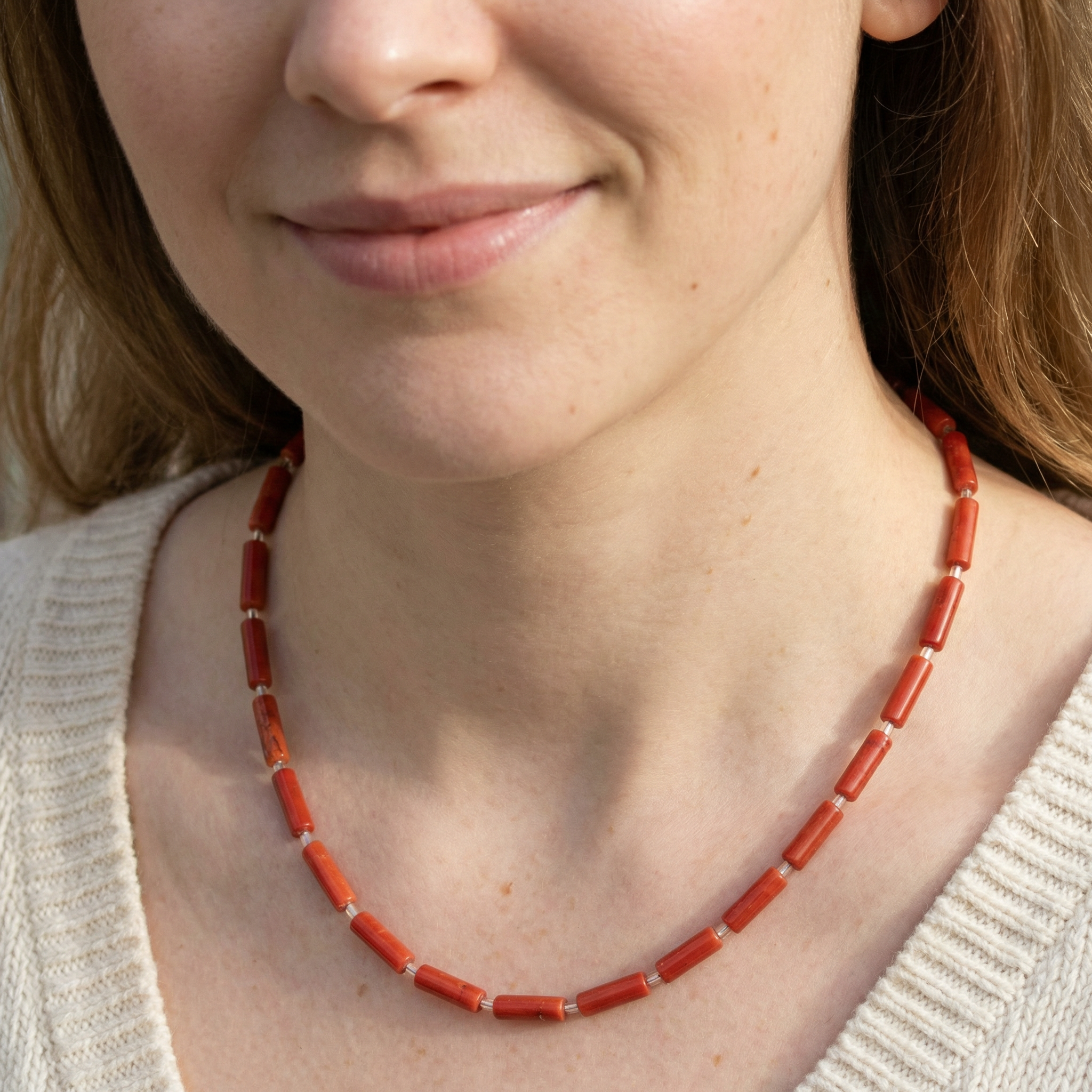 Jaspis rot Halskette mit Bergkristall