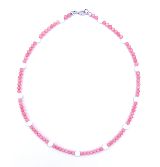 Korallenkette rosa mit weißen Perlmutt Kugeln