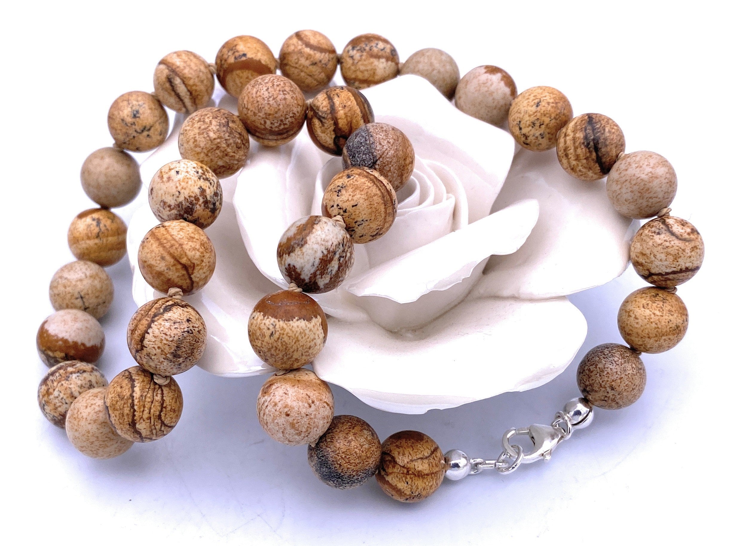 Landschafts-Jaspis Kugel Halskette 12mm