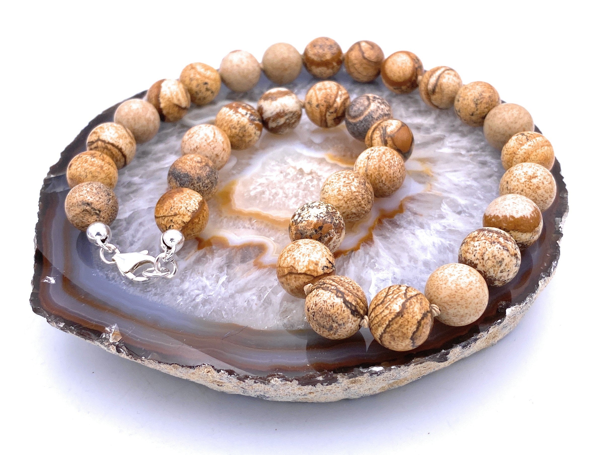 Landschafts-Jaspis Kugel Halskette 12mm