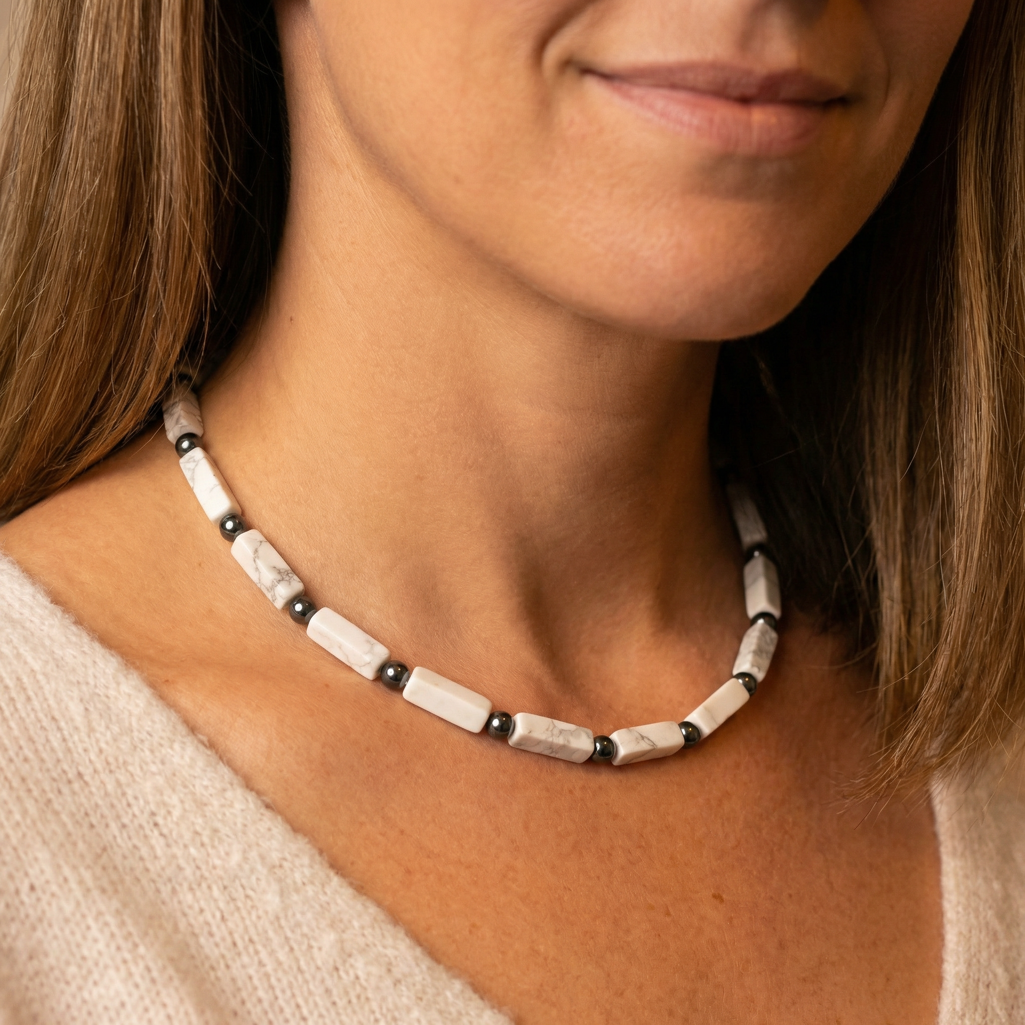 Magnesit Rechteck-Kette mit Hämatin 4mm