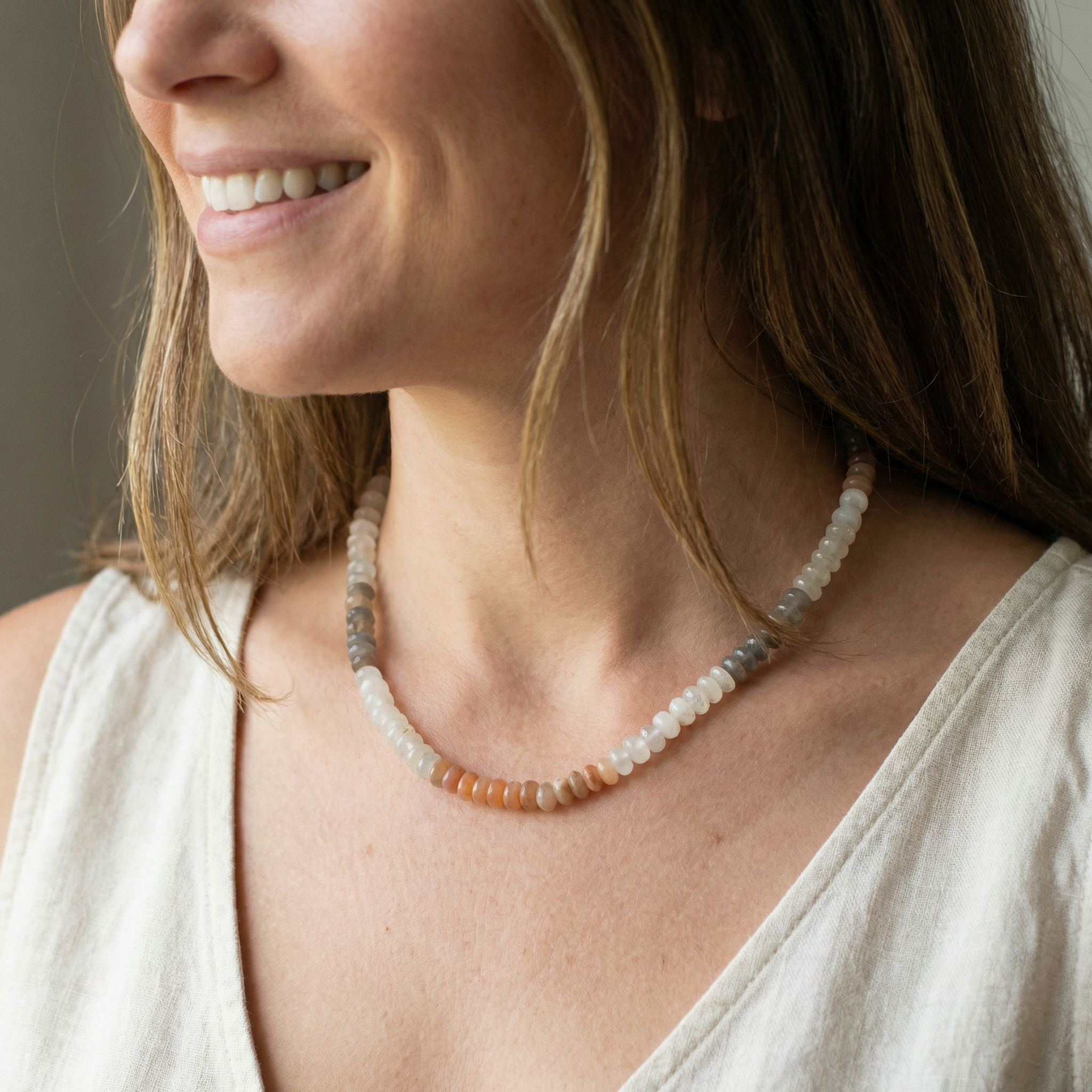 Mondstein Linsen Halskette 4mm