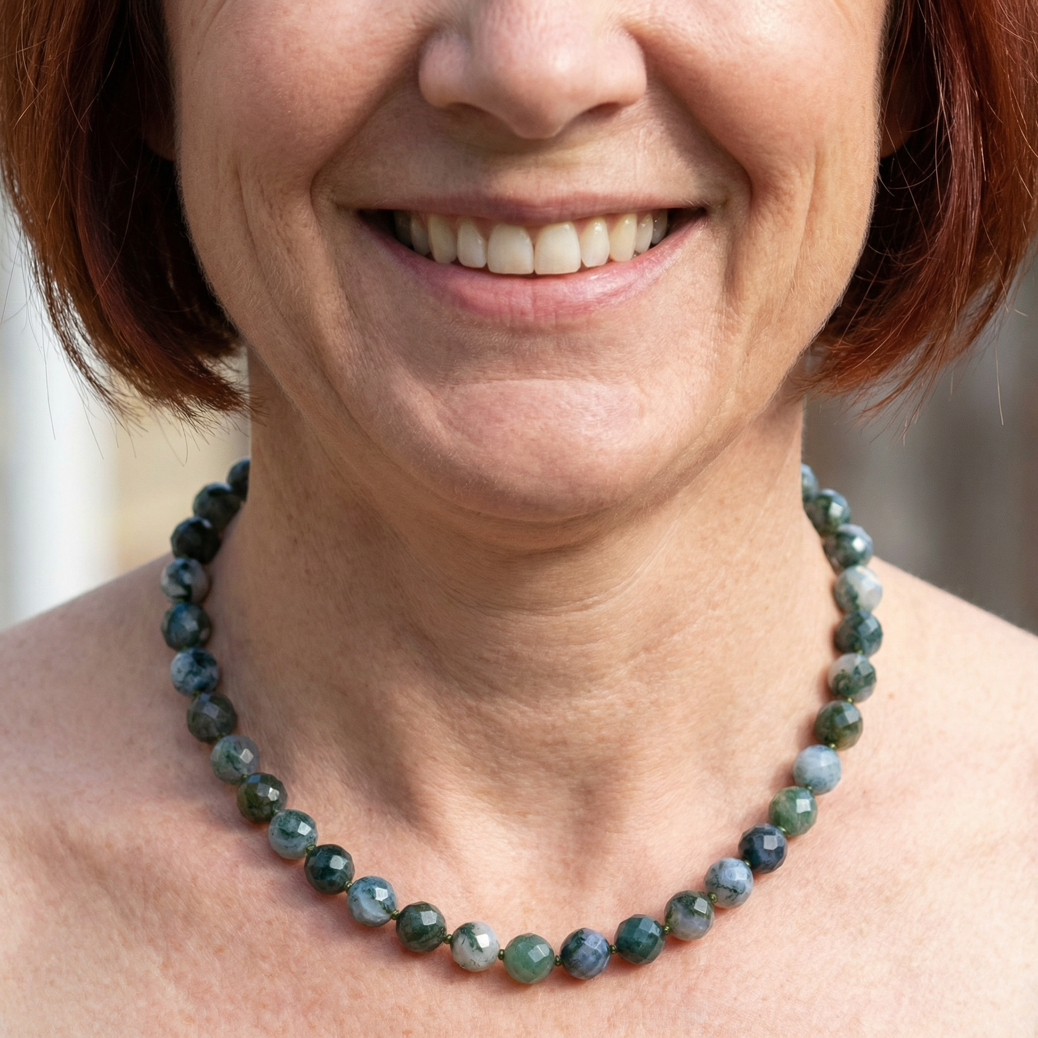 Facettierte Moos-Achat Halskette 10mm