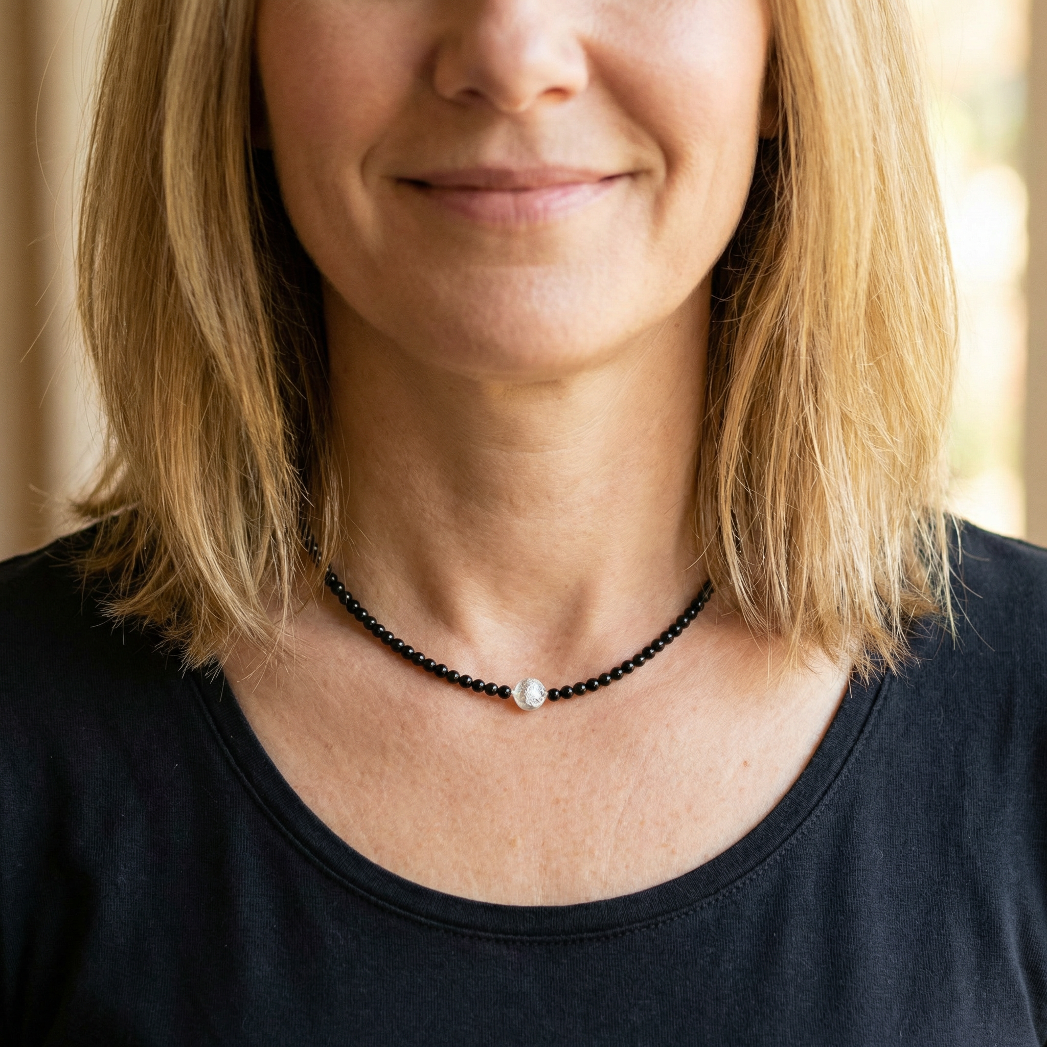 Onyx Kugel Halskette 4mm mit Bergkristall Kugel