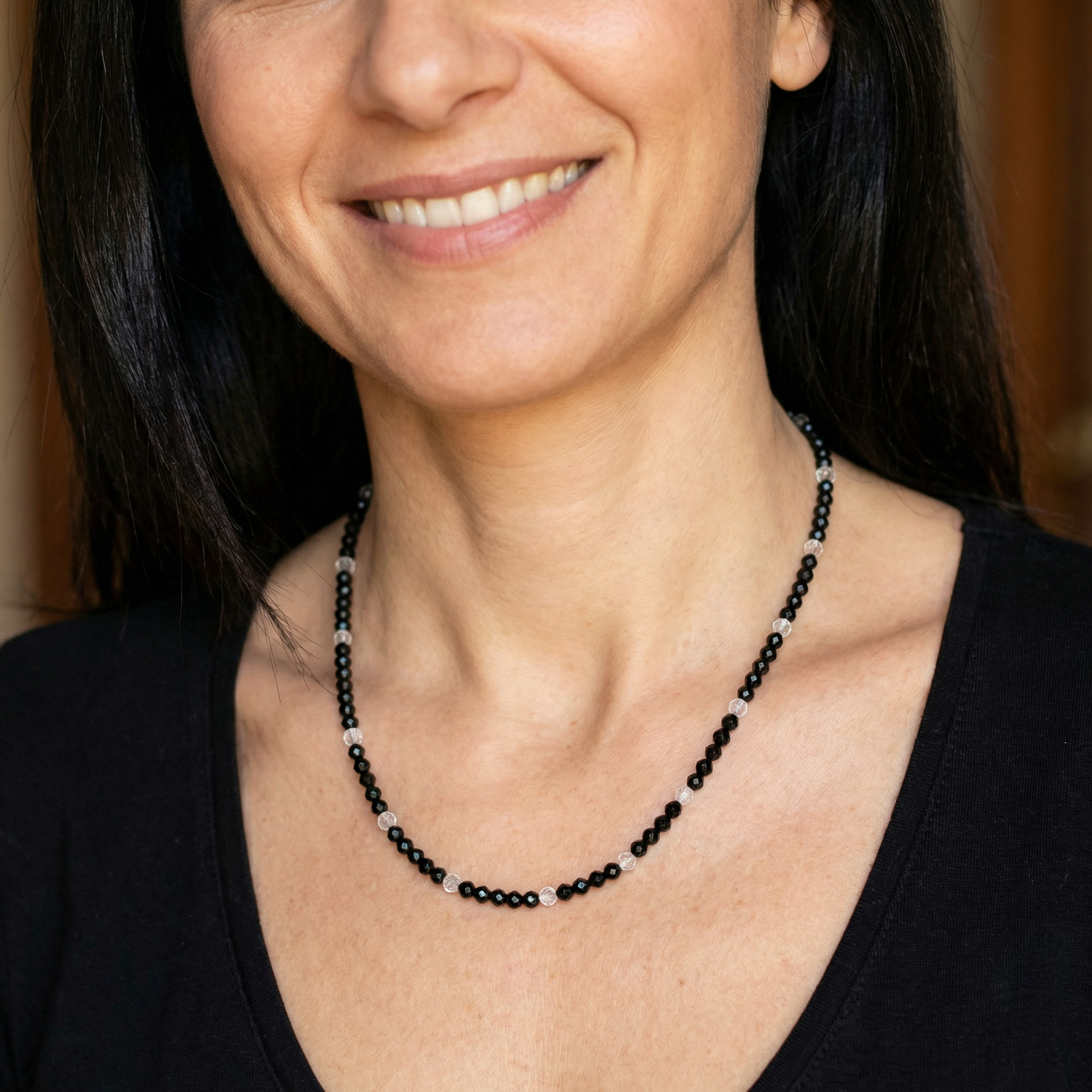 Onyx Halskette mit Bergkristall