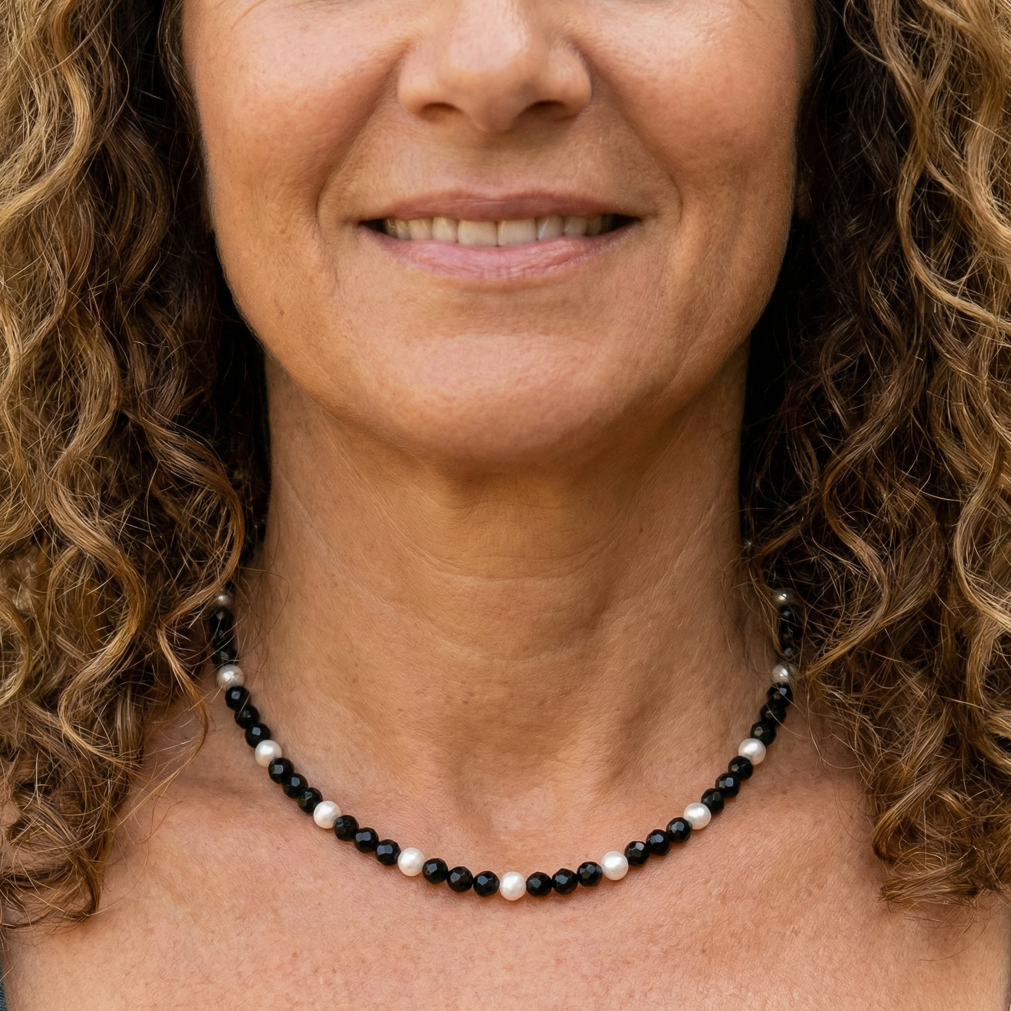 Onyx Halskette mit Süßwasserperlen