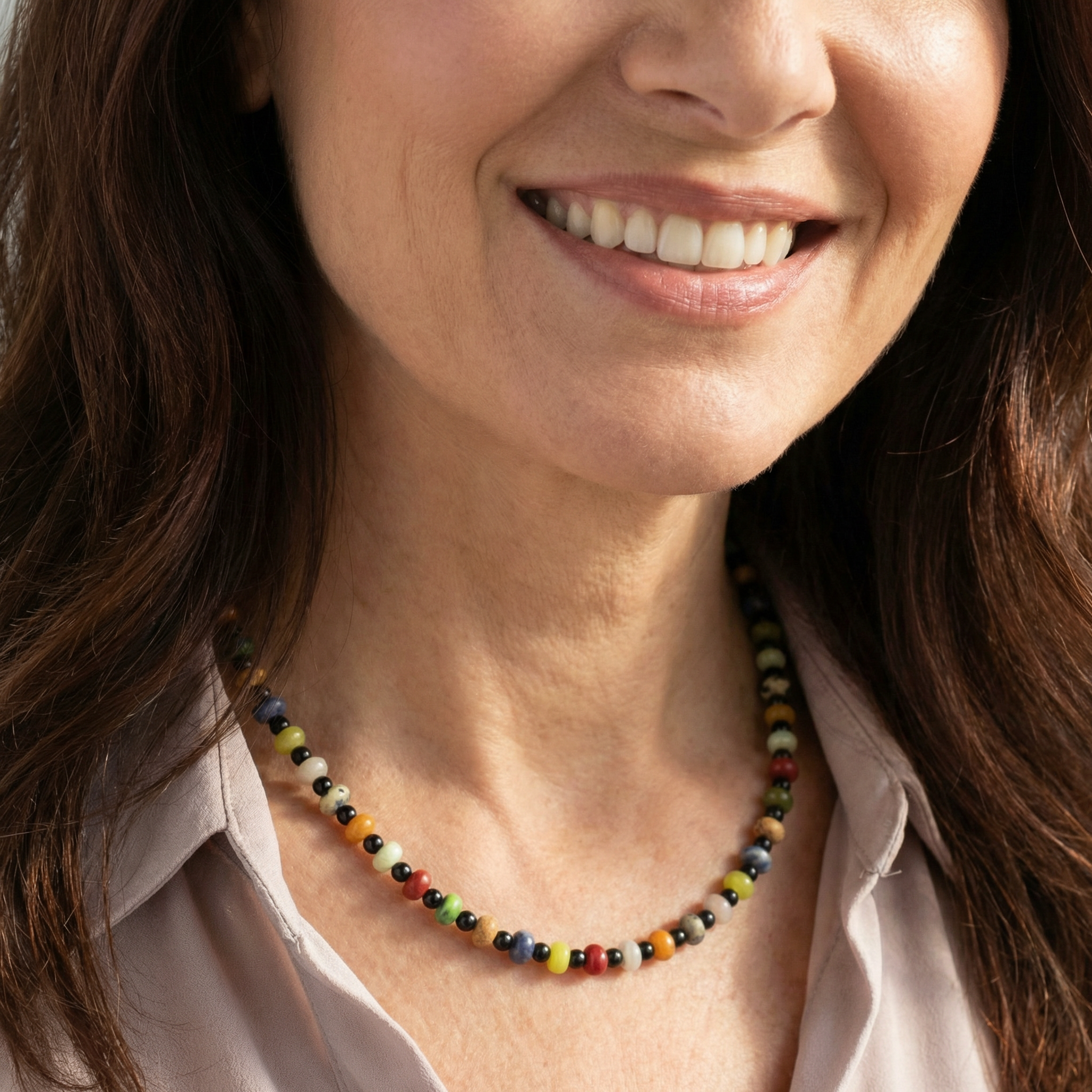 Onyx Halskette mit Edelstein Linsen