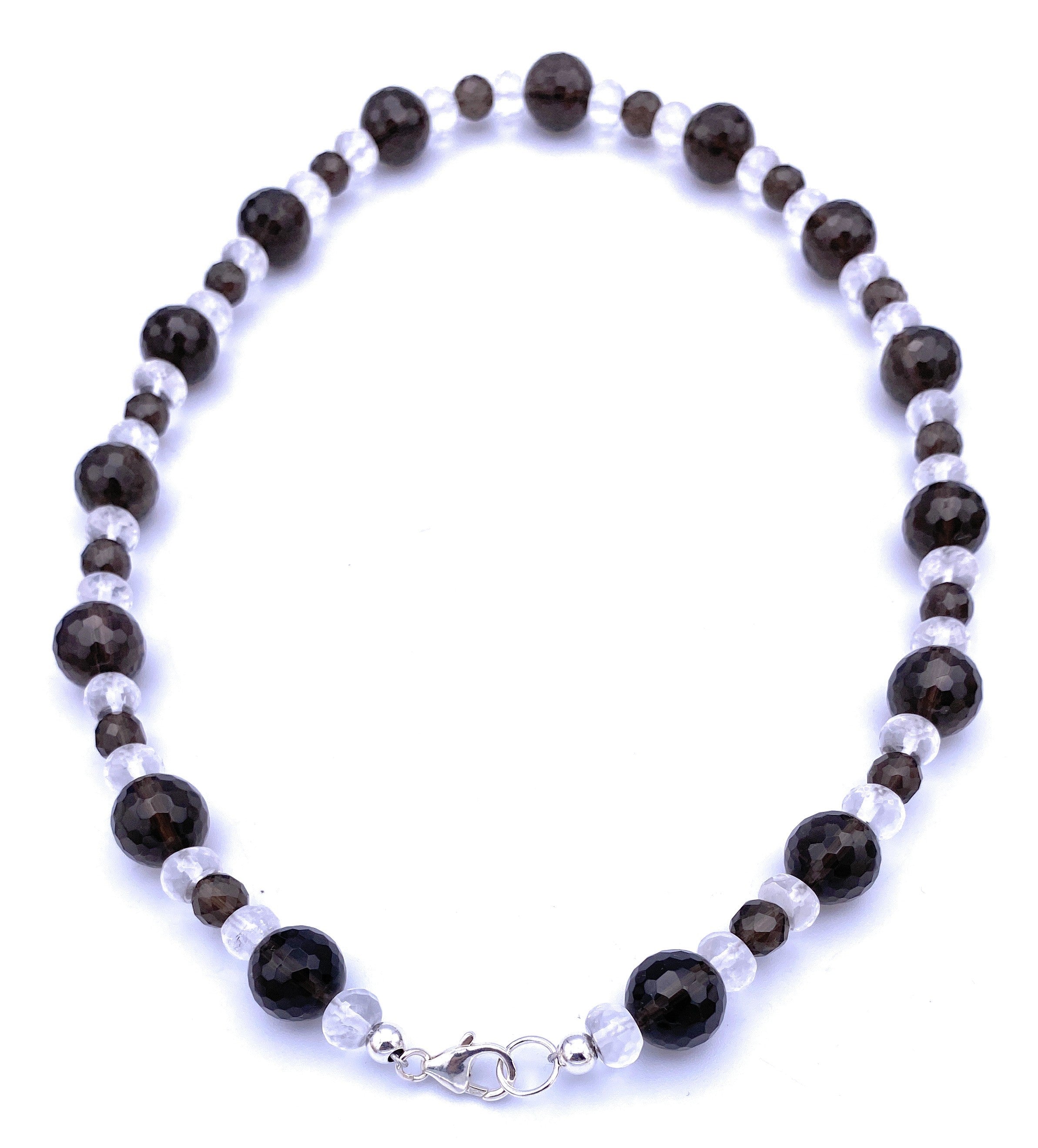 Facettierte Rauchquarz Halskette mit Bergkristall
