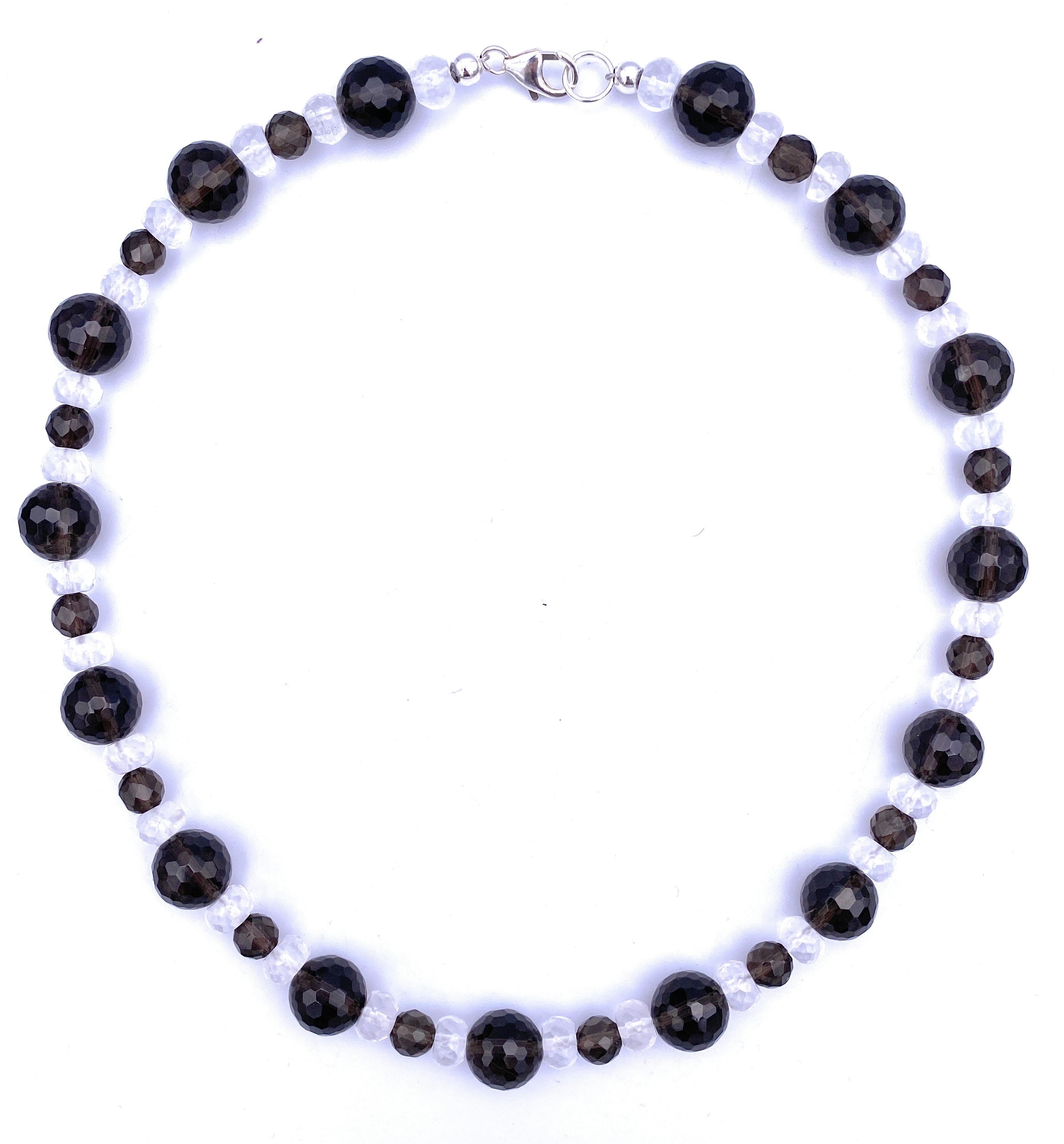 Facettierte Rauchquarz Halskette mit Bergkristall