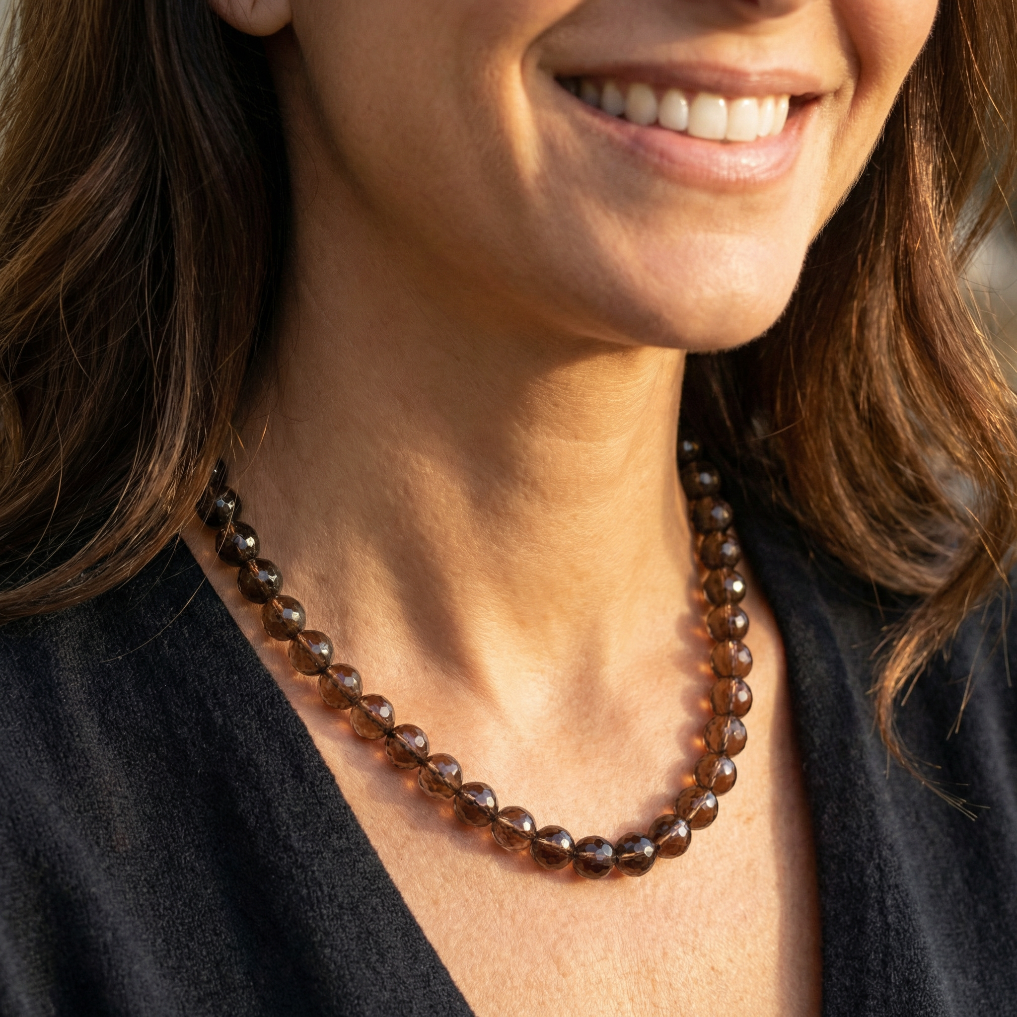 Facettierte Rauchquarz Halskette 10mm