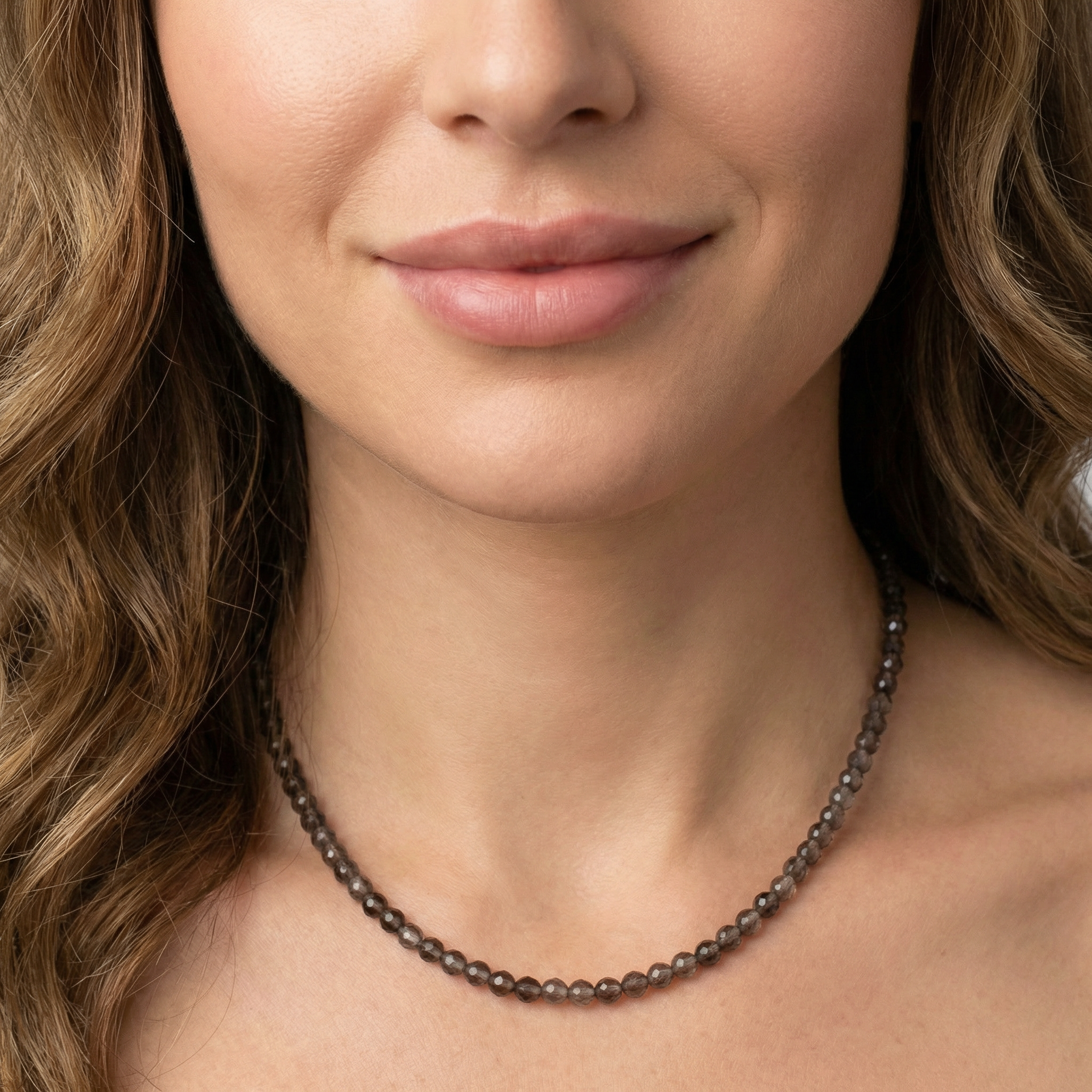 Facettierte Rauchquarz Kugel Halskette 4mm