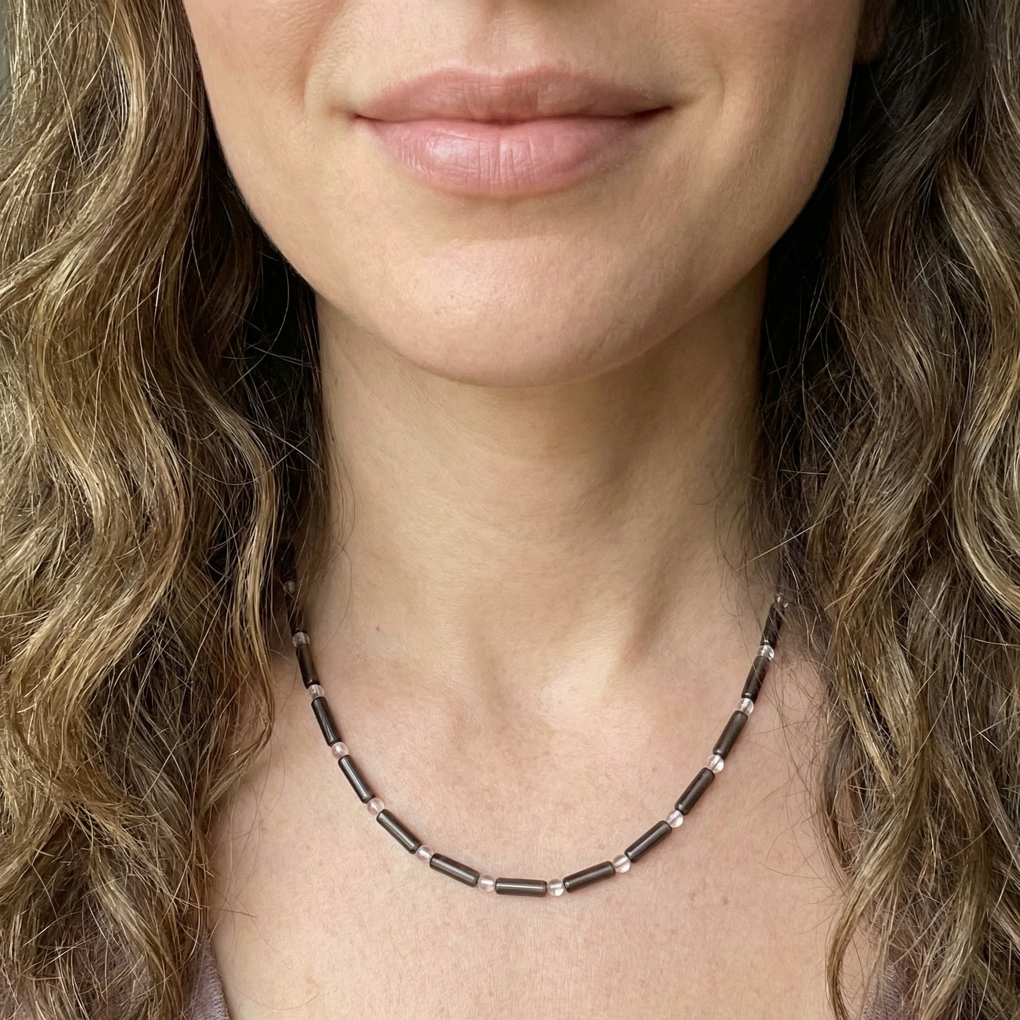 Rauchquarz Walzenkette mit Bergkristall