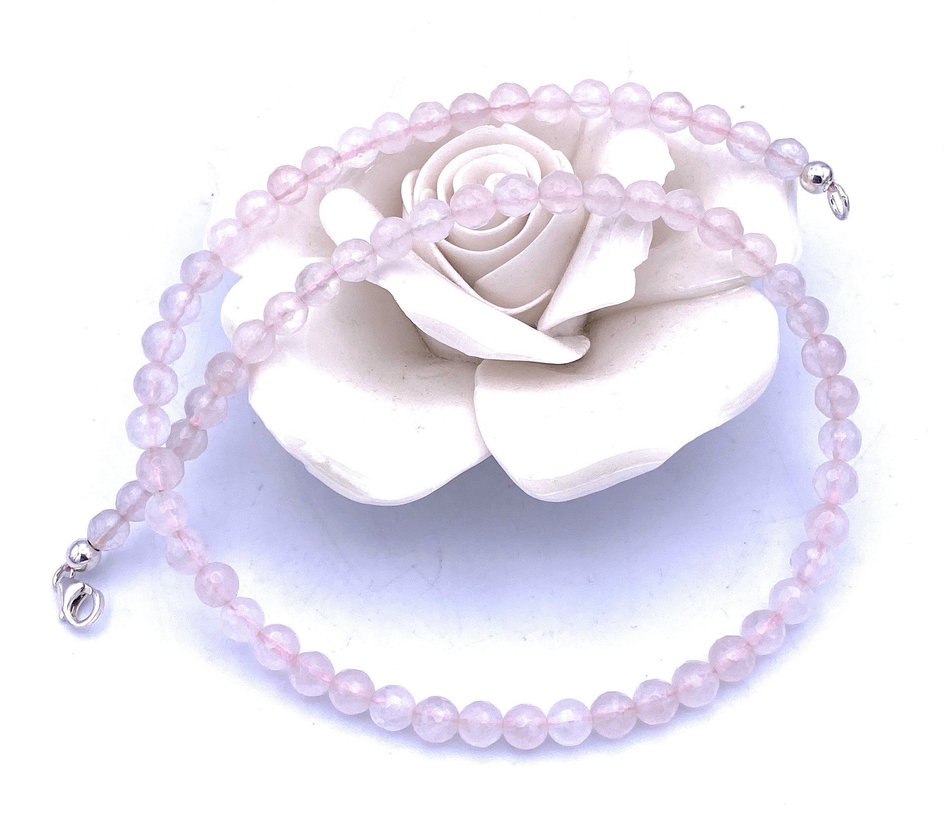 Facettierte Rosenquarz Halskette "Rosentropfen"