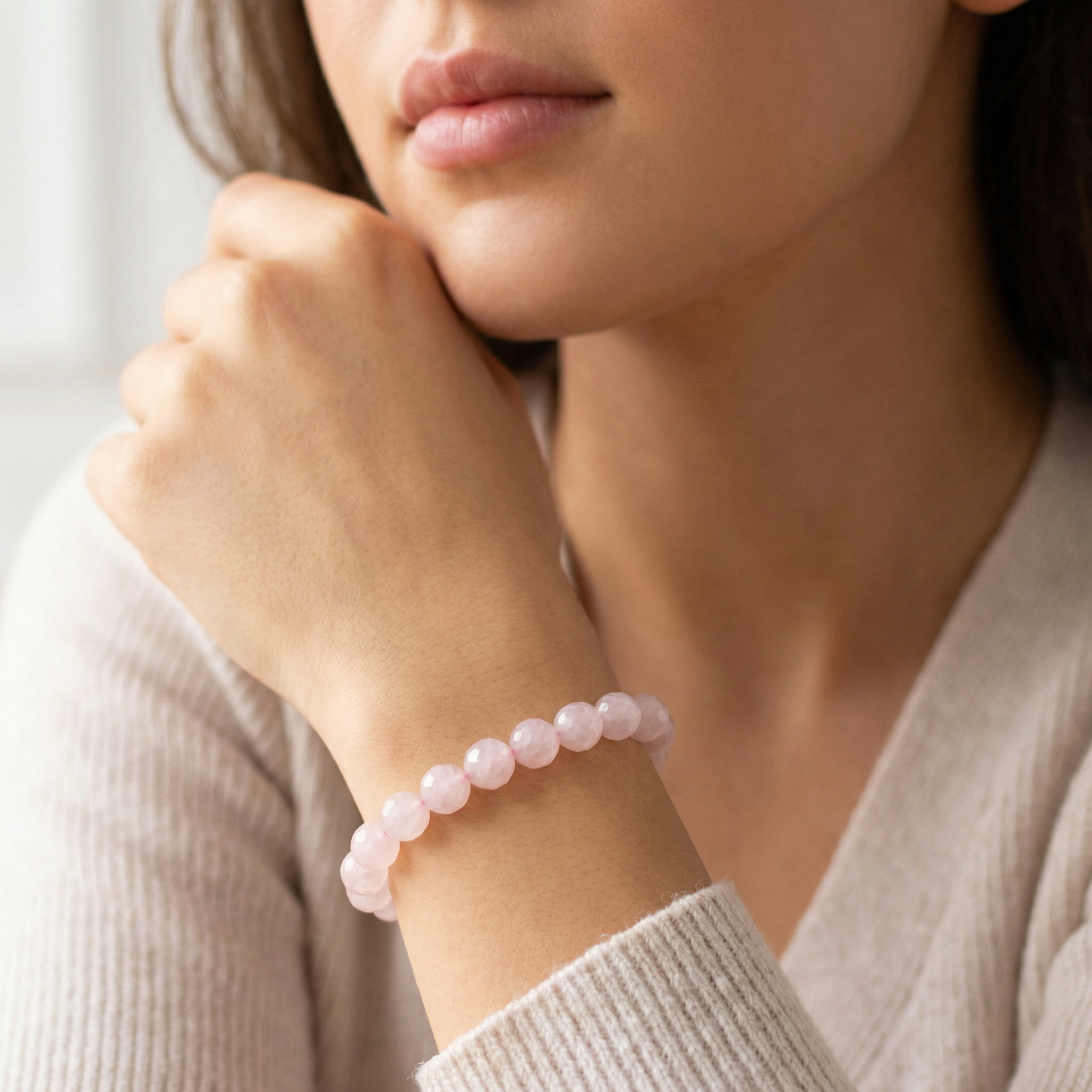 Facettiertes Rosenquarz Armband