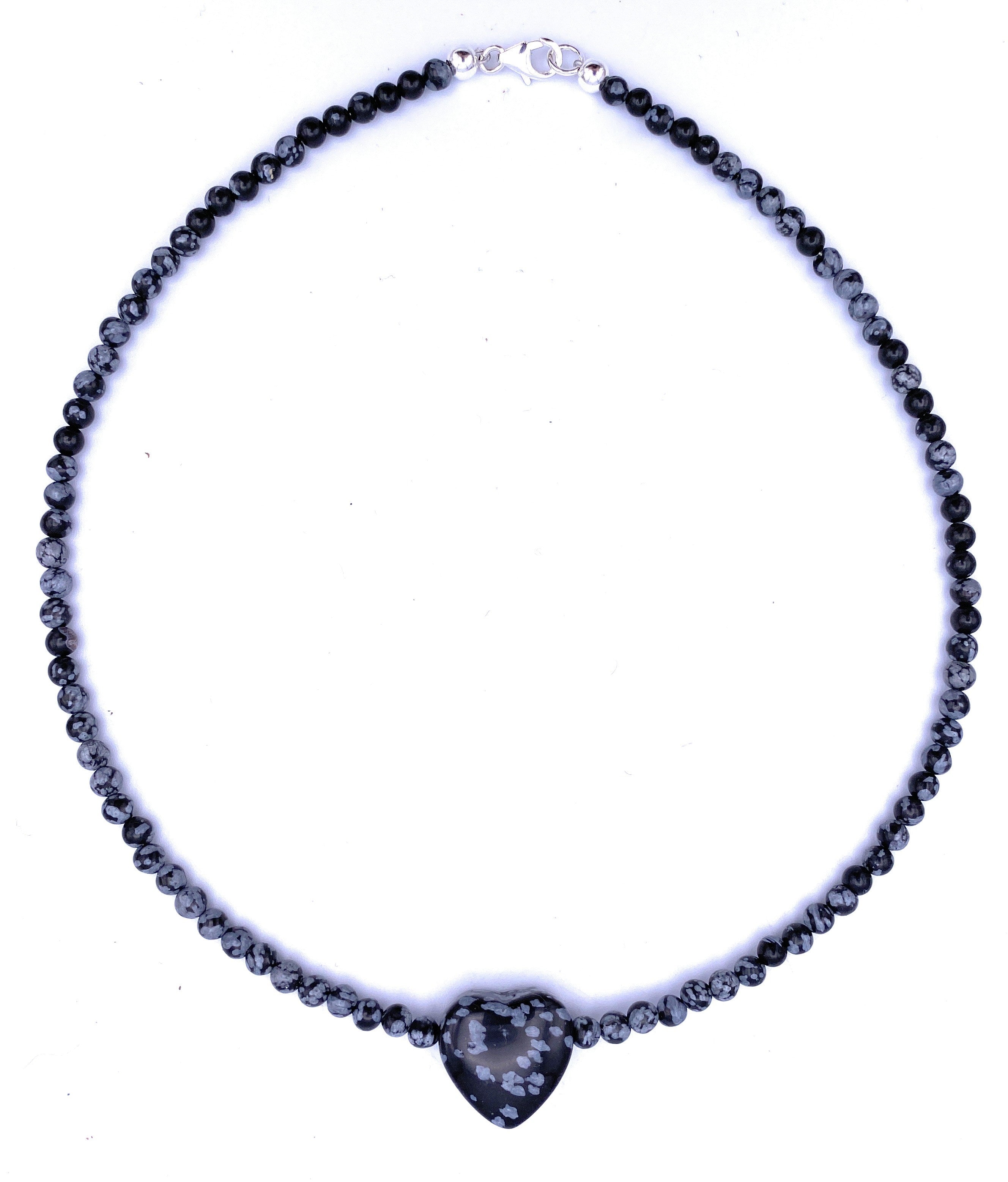 Schneeflocken-Obsidian Halskette mit Herz