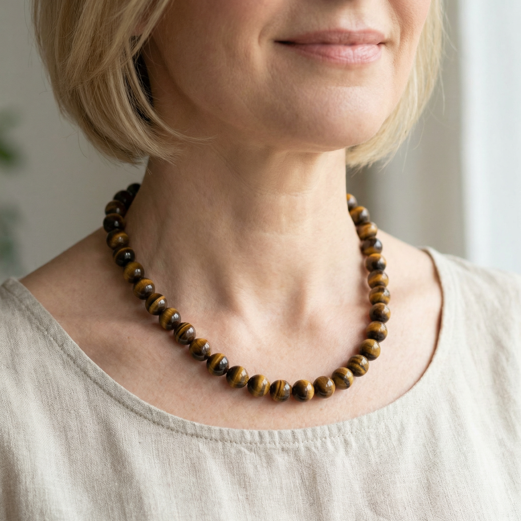 Tigerauge Kugel Halskette 8mm